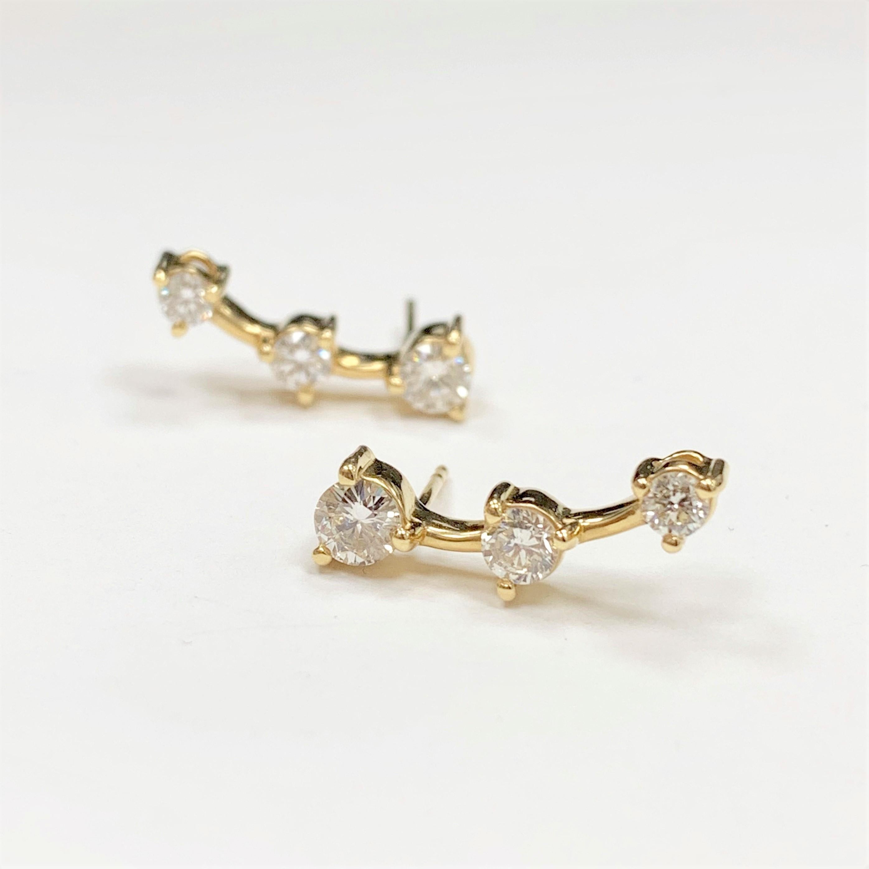 These sweet earrings are meant to sit climbing the earlobe like a Grape Vine or like a emerging water fall depending on the mood of the wearer.

Diamonds Shape: Round 
Side Diamonds Weight: 1.10 ct 
Side Diamond Color: H - I 
Side Diamond Clarity:
