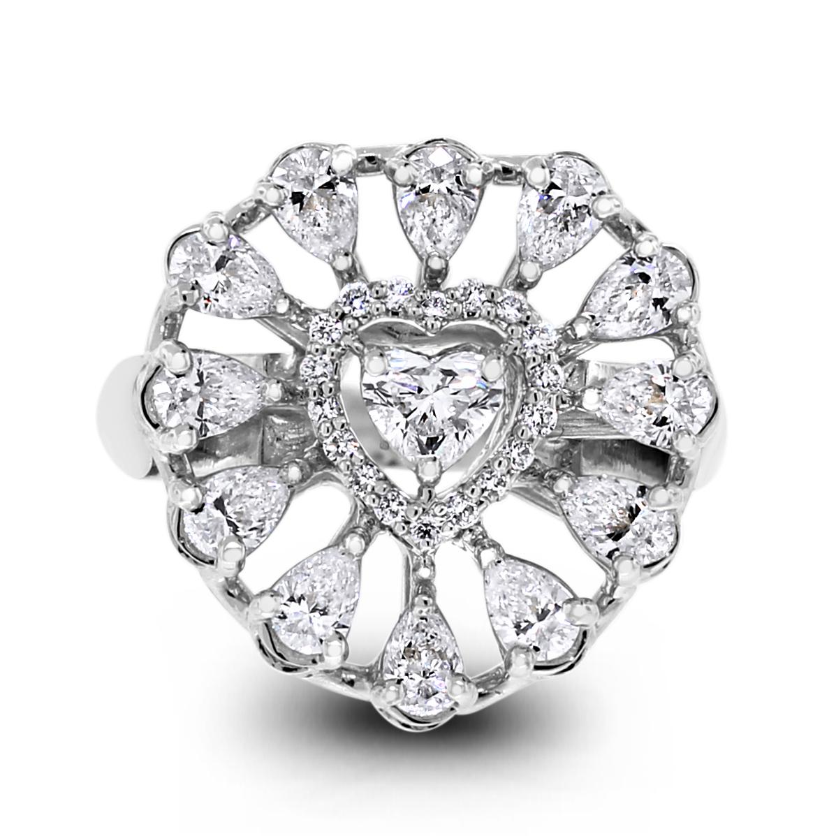 The Heart diamond ring is an accentuated halo ring designed to feel glamorous and stylish. It is one that can be sported on any occasion to make to style statement. 

Center Diamond Shape: Heart 
Center Diamond Weight: 0.19 ct 
Diamond Color: G - H