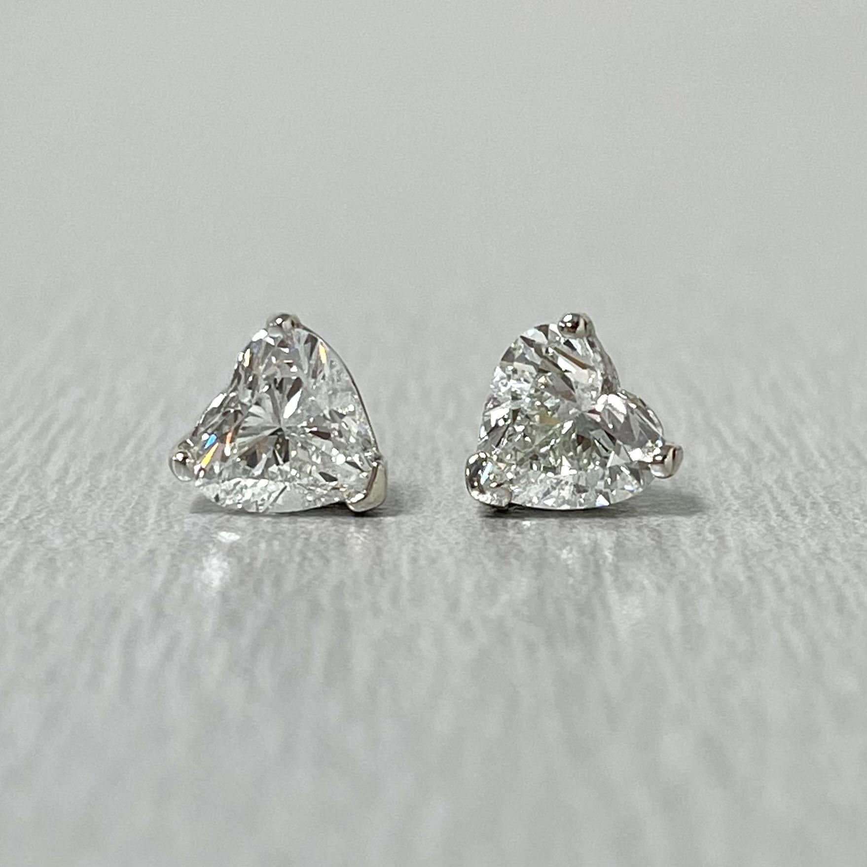 Heart Cut Beauvince Heart Shape Solitaire Studs (2.00 ct H SI GIA Diamonds) in White Gold For Sale