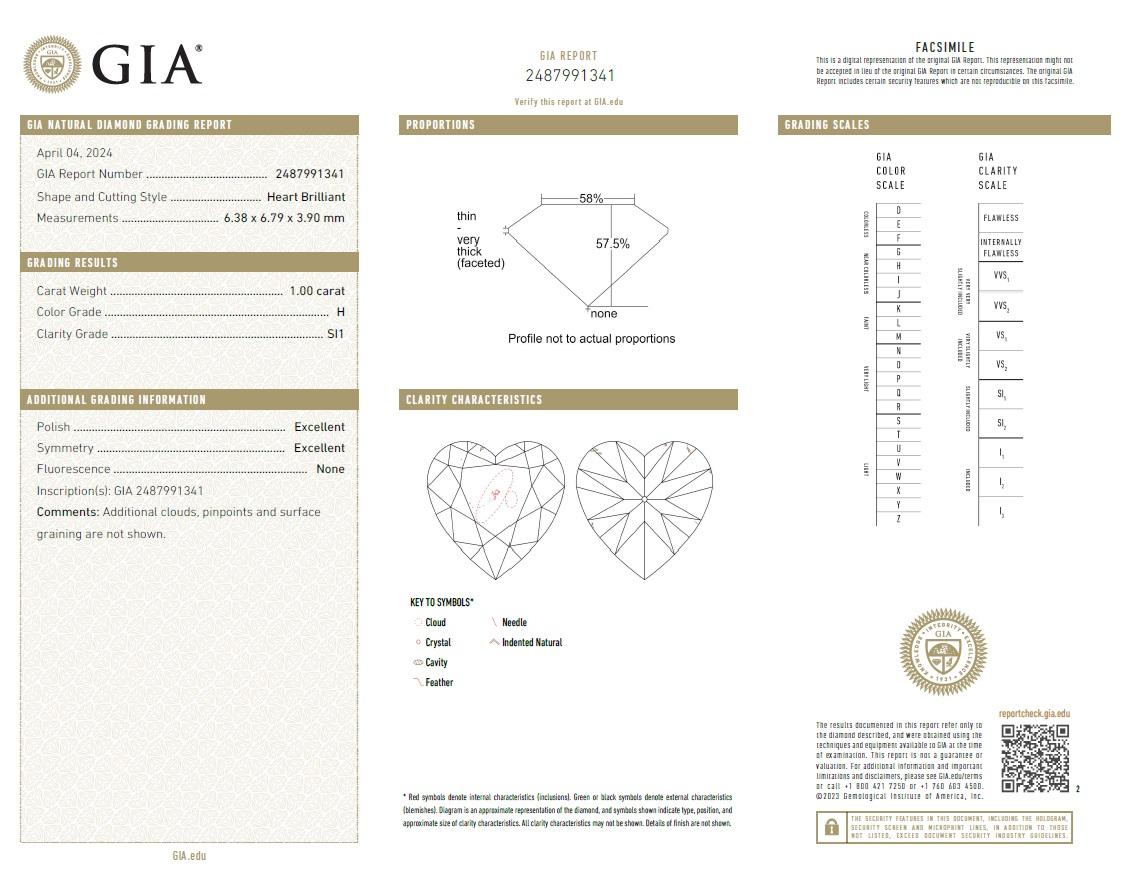 Women's or Men's Beauvince Heart Shape Solitaire Studs (2.00 ct H SI GIA Diamonds) in White Gold For Sale