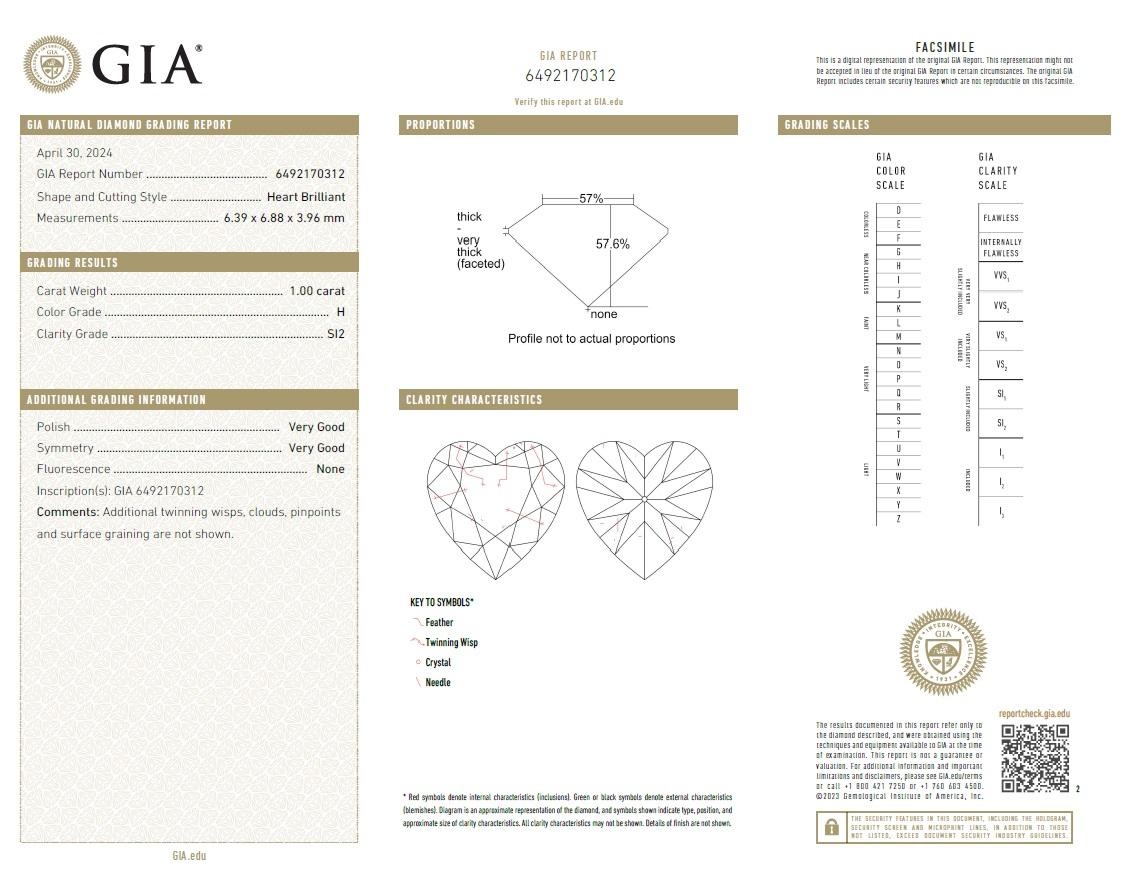 Beauvince Heart Shape Solitaire Studs (2.00 ct H SI GIA Diamonds) in White Gold For Sale 1