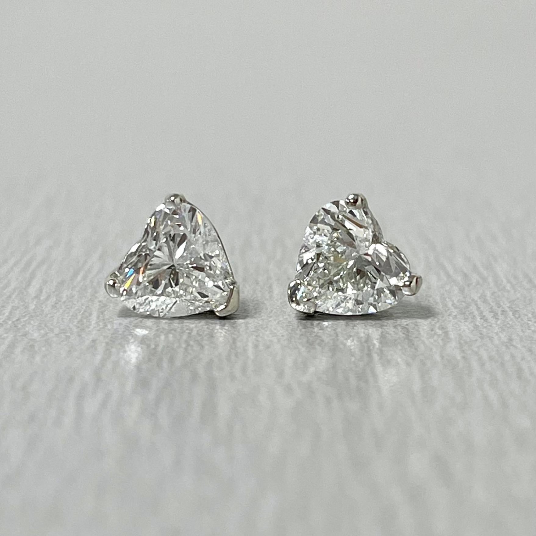 Heart Cut Beauvince Heart Shape Solitaire Studs '2.01 Ct I SI1 GIA Diamonds' in White Gold