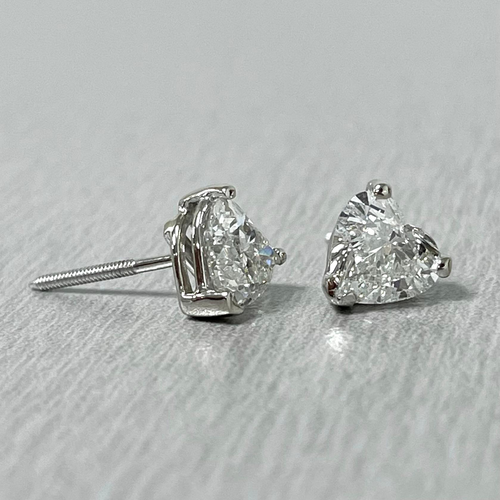 Beauvince Heart Shape Solitaire Studs '2.01 Ct I SI1 GIA Diamonds' in White Gold In New Condition In New York, NY