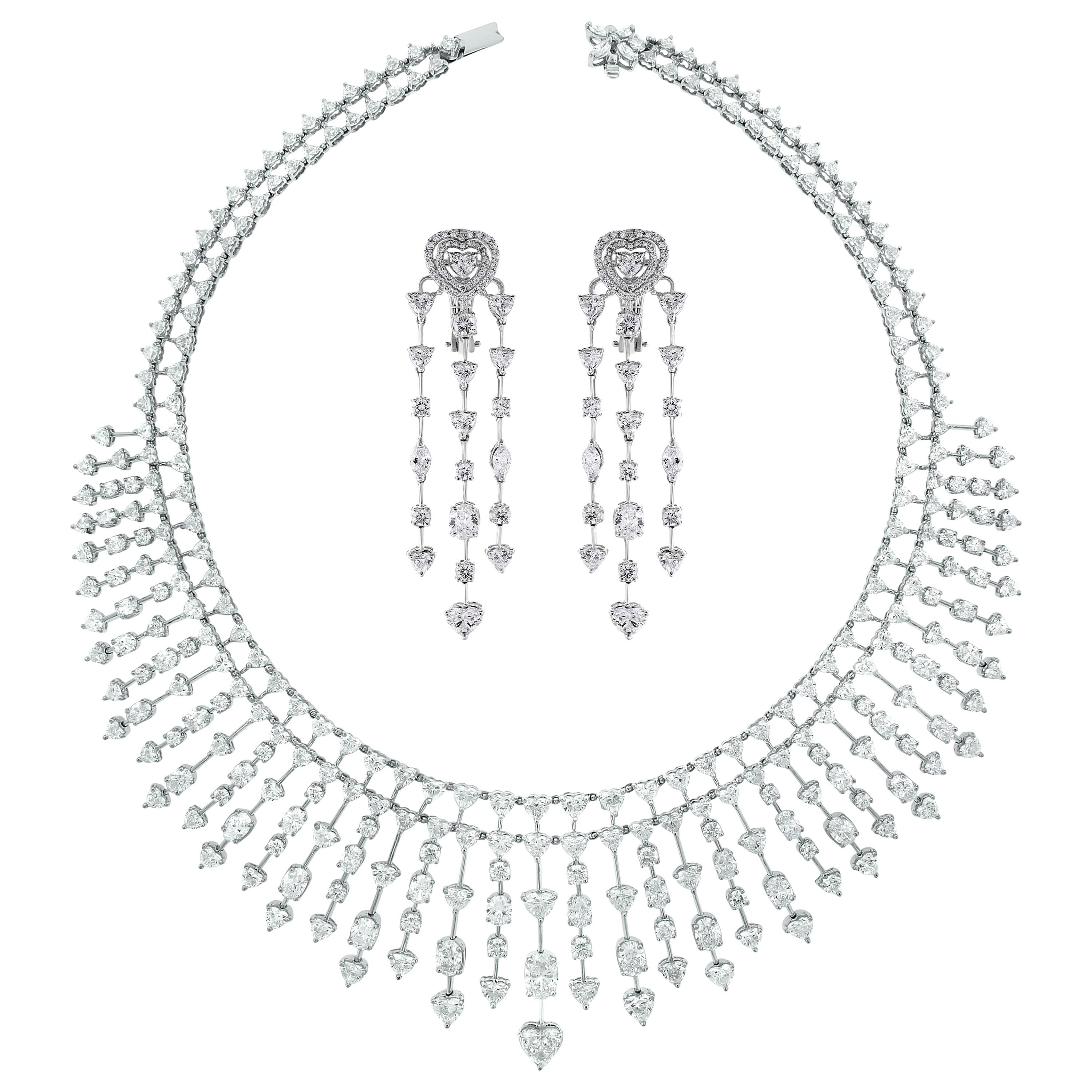 Beauvince Hearts Necklace and Earrings Suite in White Gold