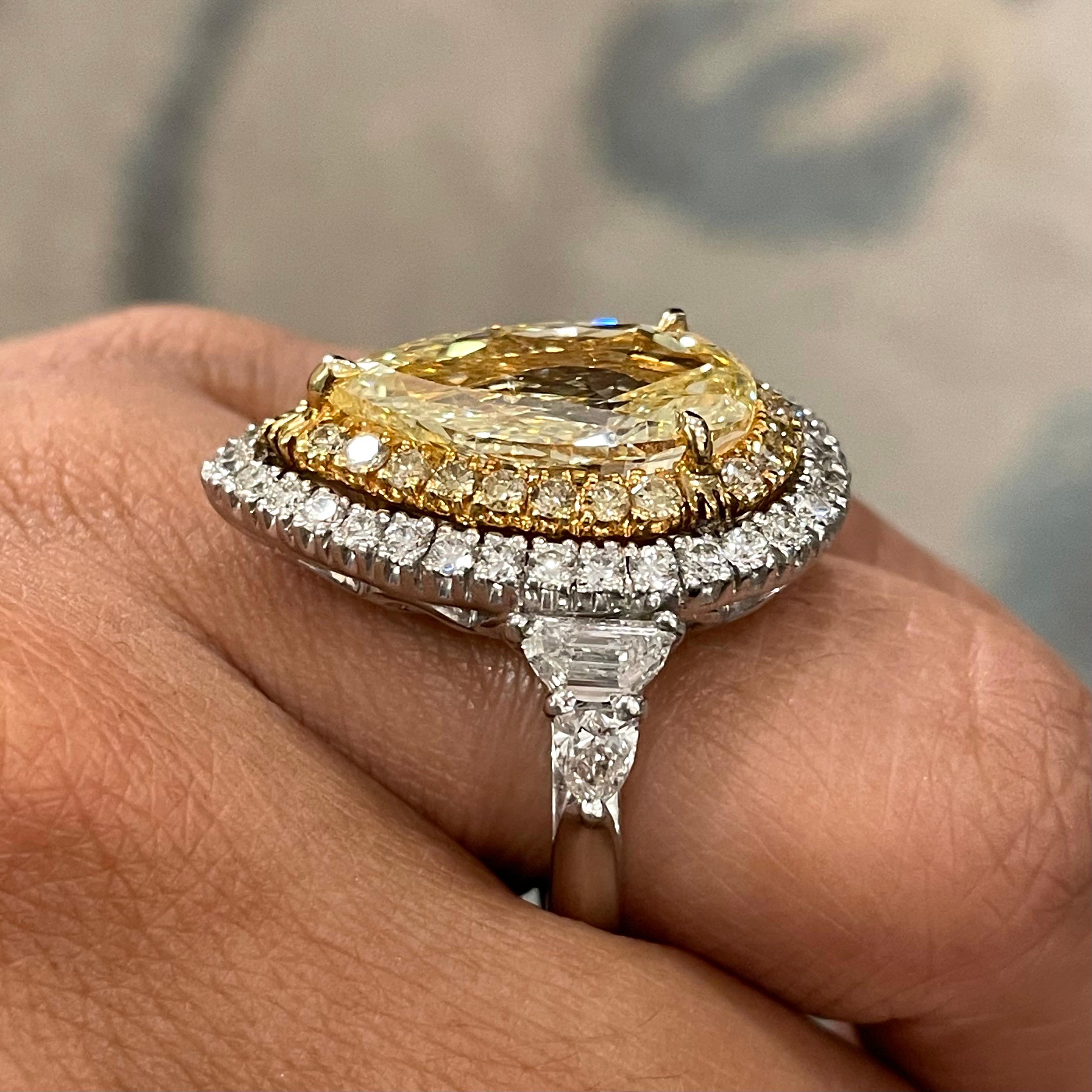 Pear Cut Beauvince Illumina Ring 8.85 Carat Pear Shape Fancy Yellow GIA Diamond For Sale