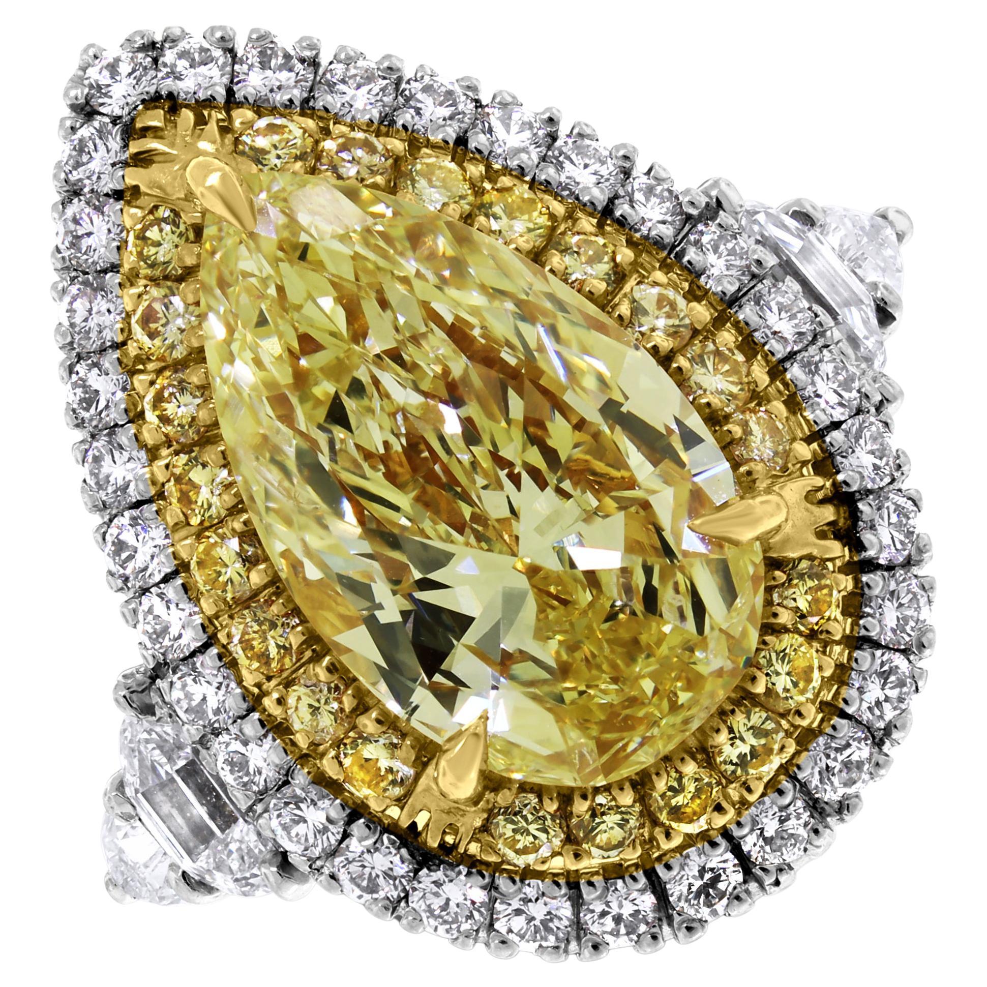 Beauvince, bague lumineuse en forme de poire en diamant jaune fantaisie de 8,85 carats, certifié GIA