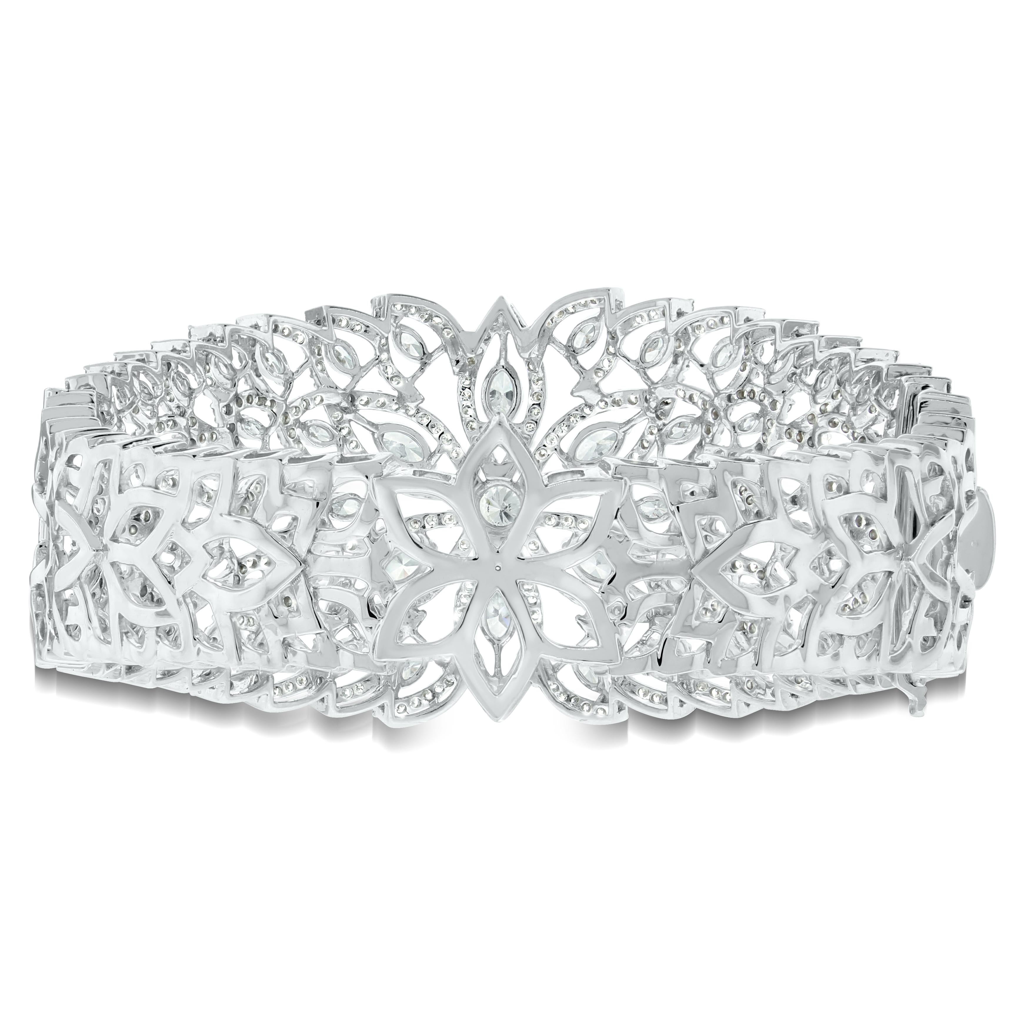 Contemporary Beauvince Marquise Diamond Halo Cuff Bangle in White Gold For Sale