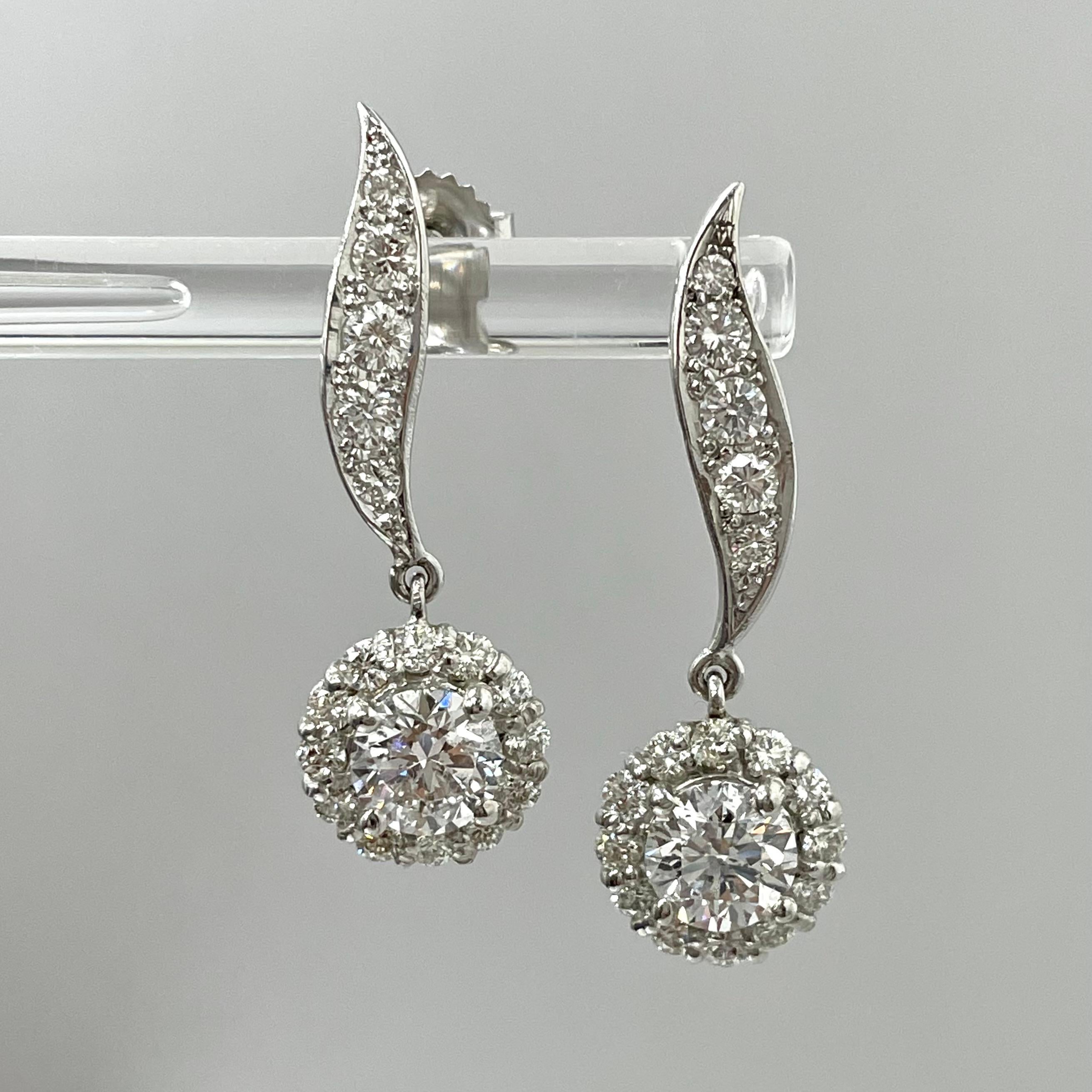 Contemporary Beauvince Leela Leaf Drop Earrings, '3.50 Ct Diamonds', in White Gold For Sale