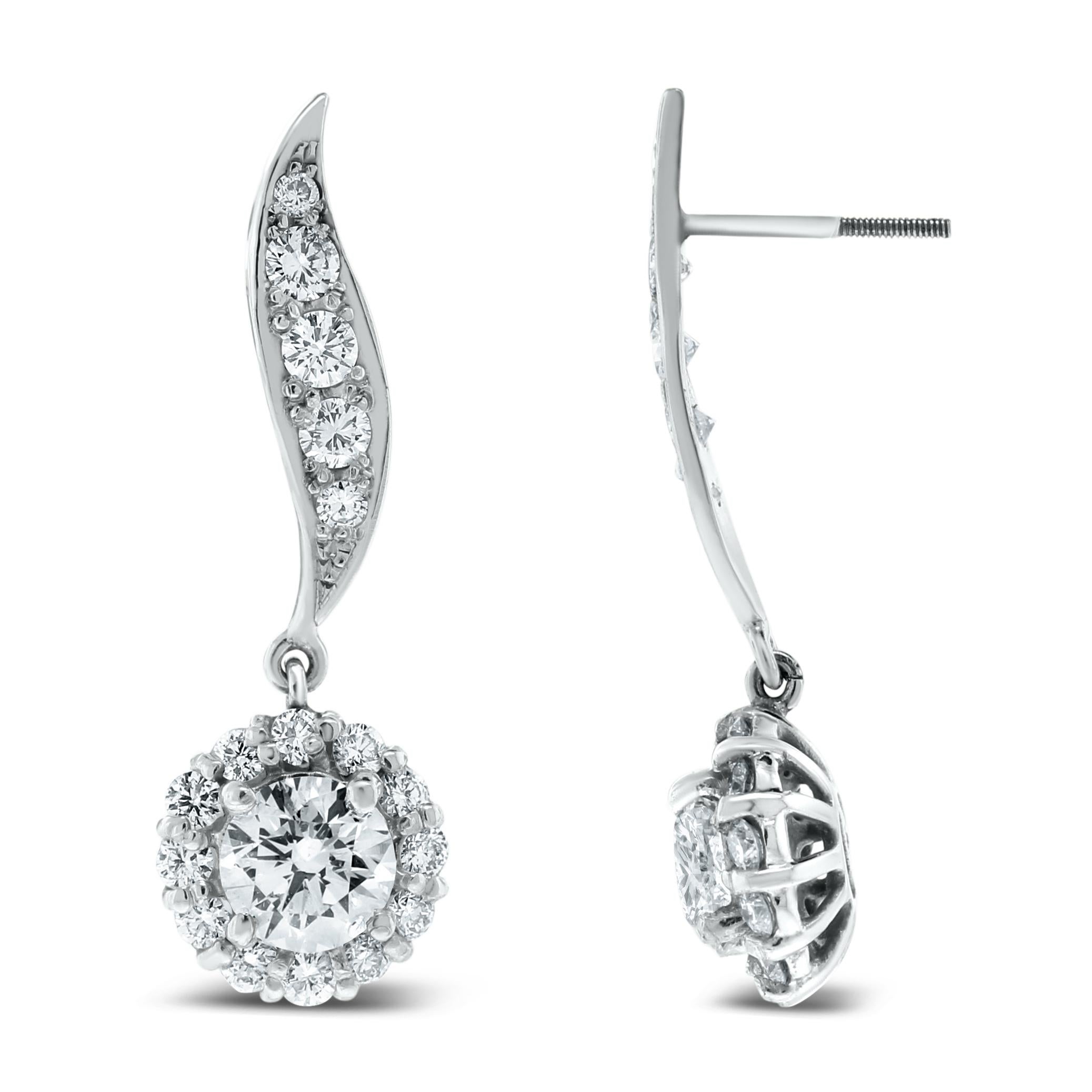 Beauvince Leela Leaf Drop Earrings, '3.50 Ct Diamonds', in White Gold In New Condition For Sale In New York, NY