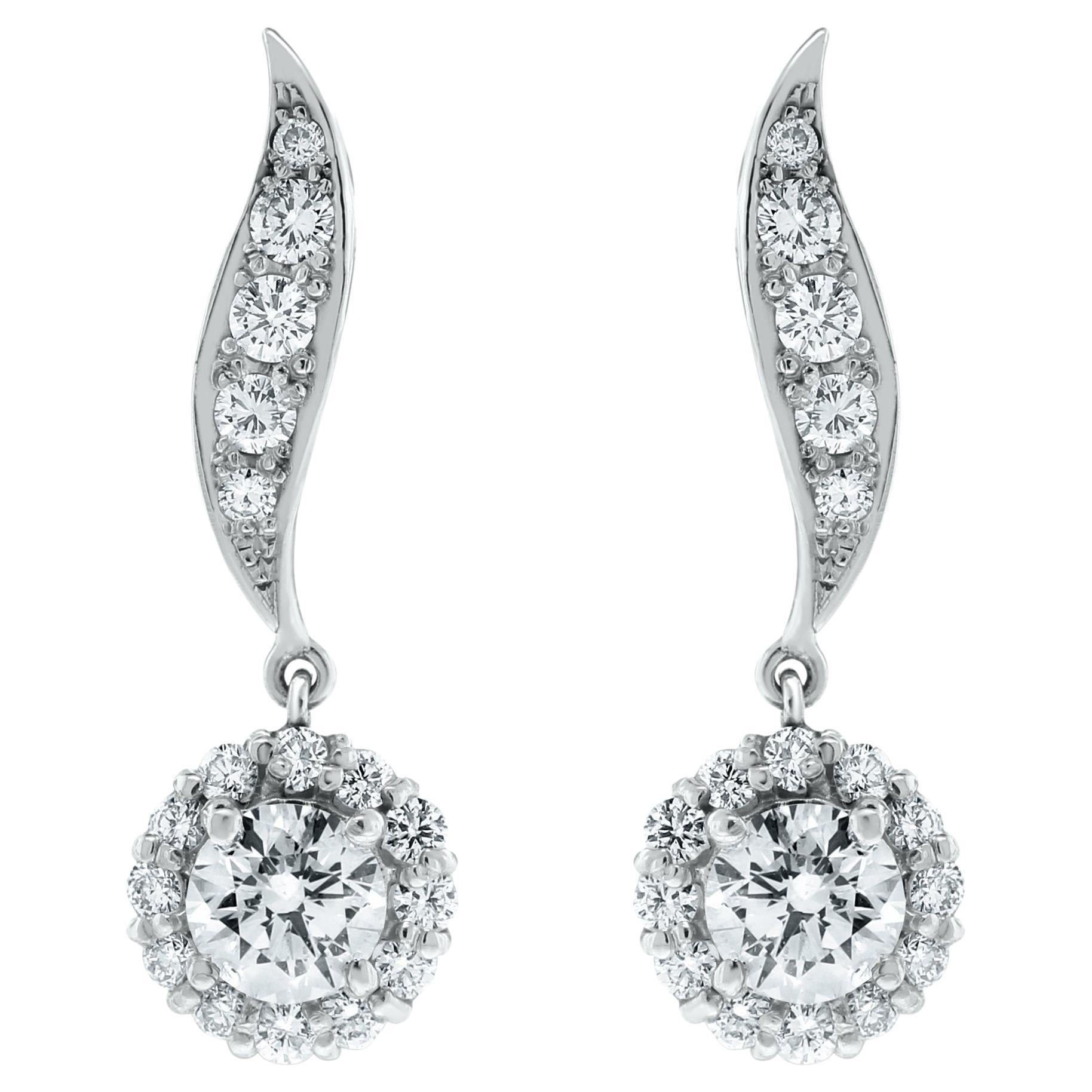 Beauvince Leela Leaf Drop Earrings, '3.50 Ct Diamonds', in White Gold For Sale