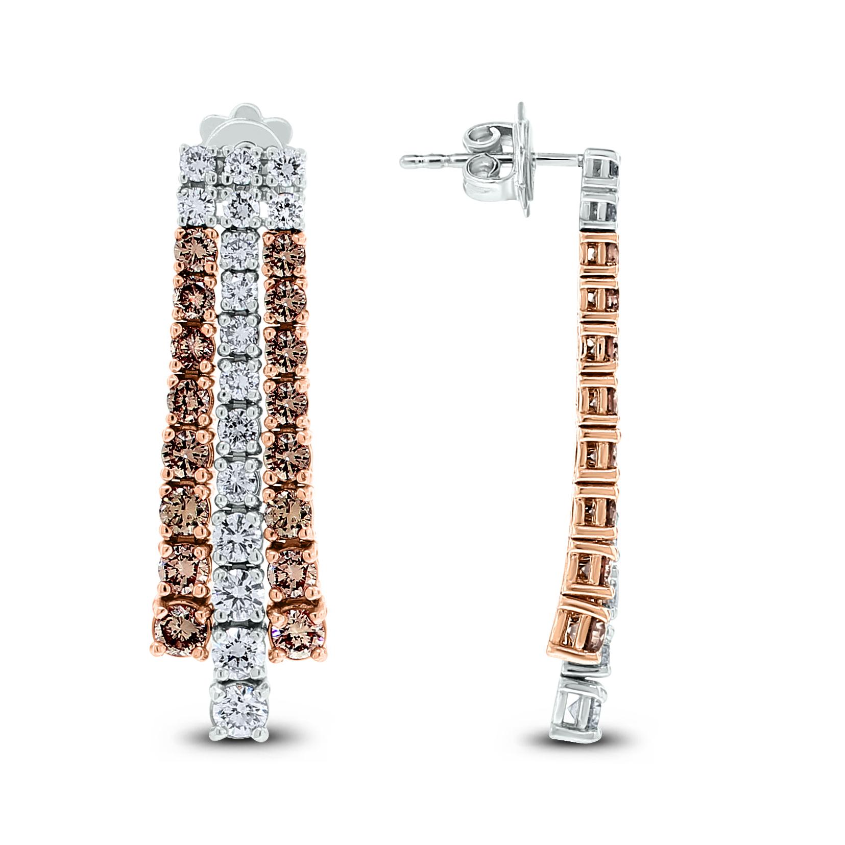 Contemporary Beauvince Lisa Rose Brown and White Diamond Earrings in Gold For Sale