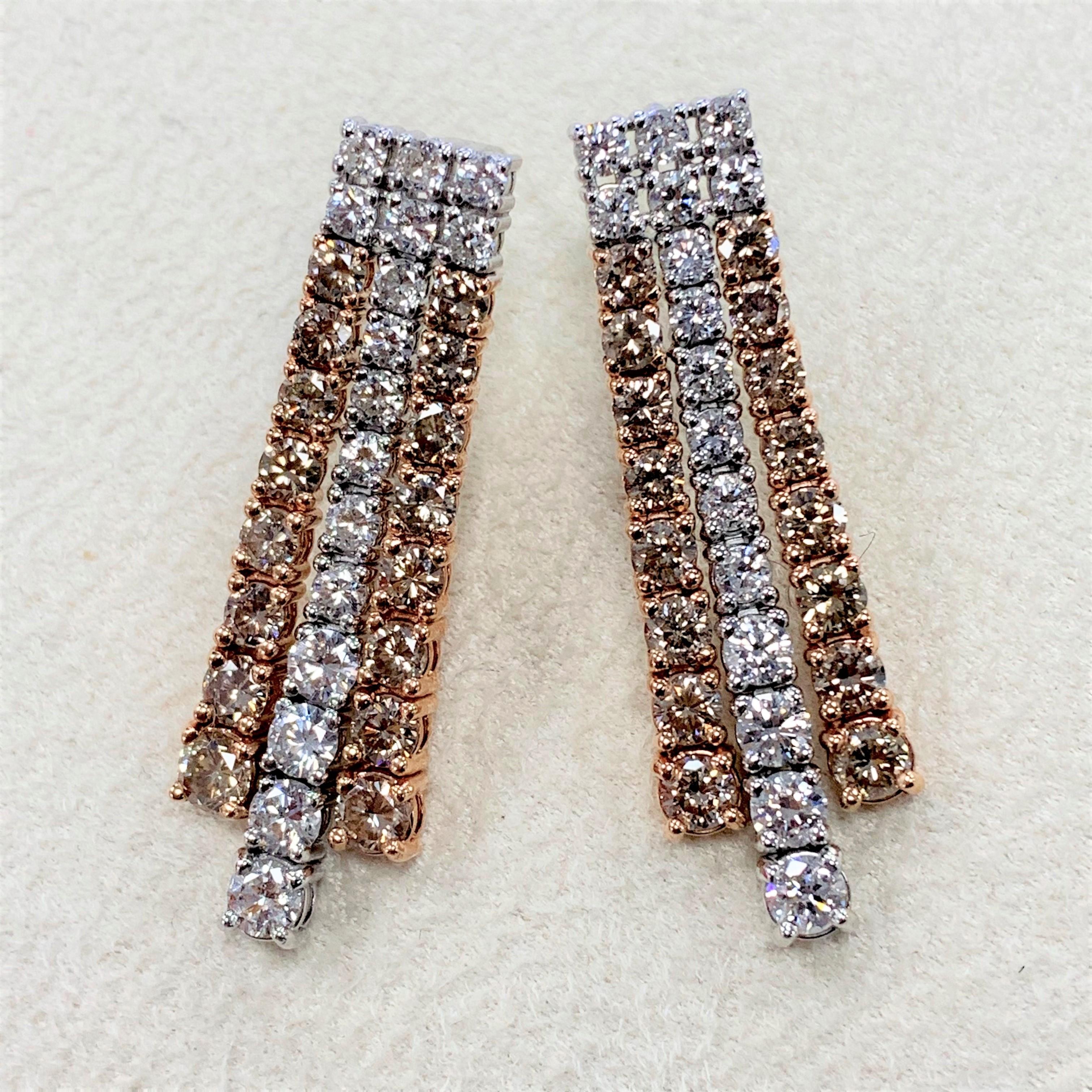 Beauvince Lisa Rose Brown and White Diamond Earrings in Gold In New Condition For Sale In New York, NY