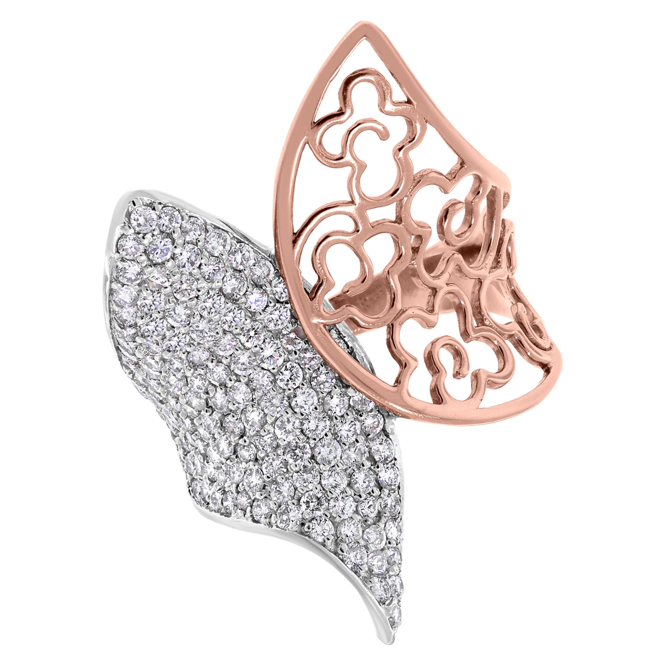Beauvince Lolita Floral Diamond Cocktail Ring in White and Rose Gold For Sale