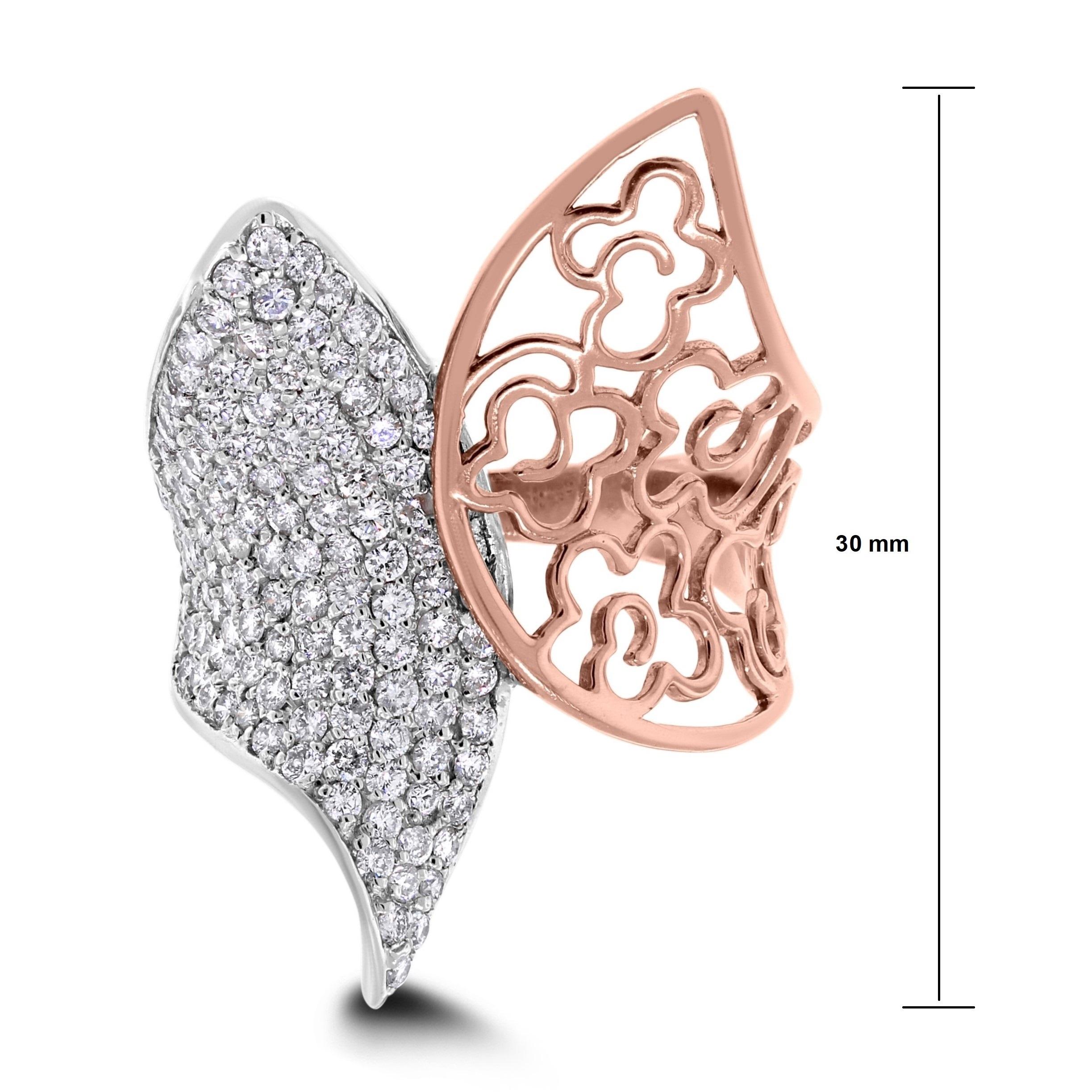Beauvince Lolita Floral Diamond Cocktail Ring in White and Rose Gold In New Condition For Sale In New York, NY