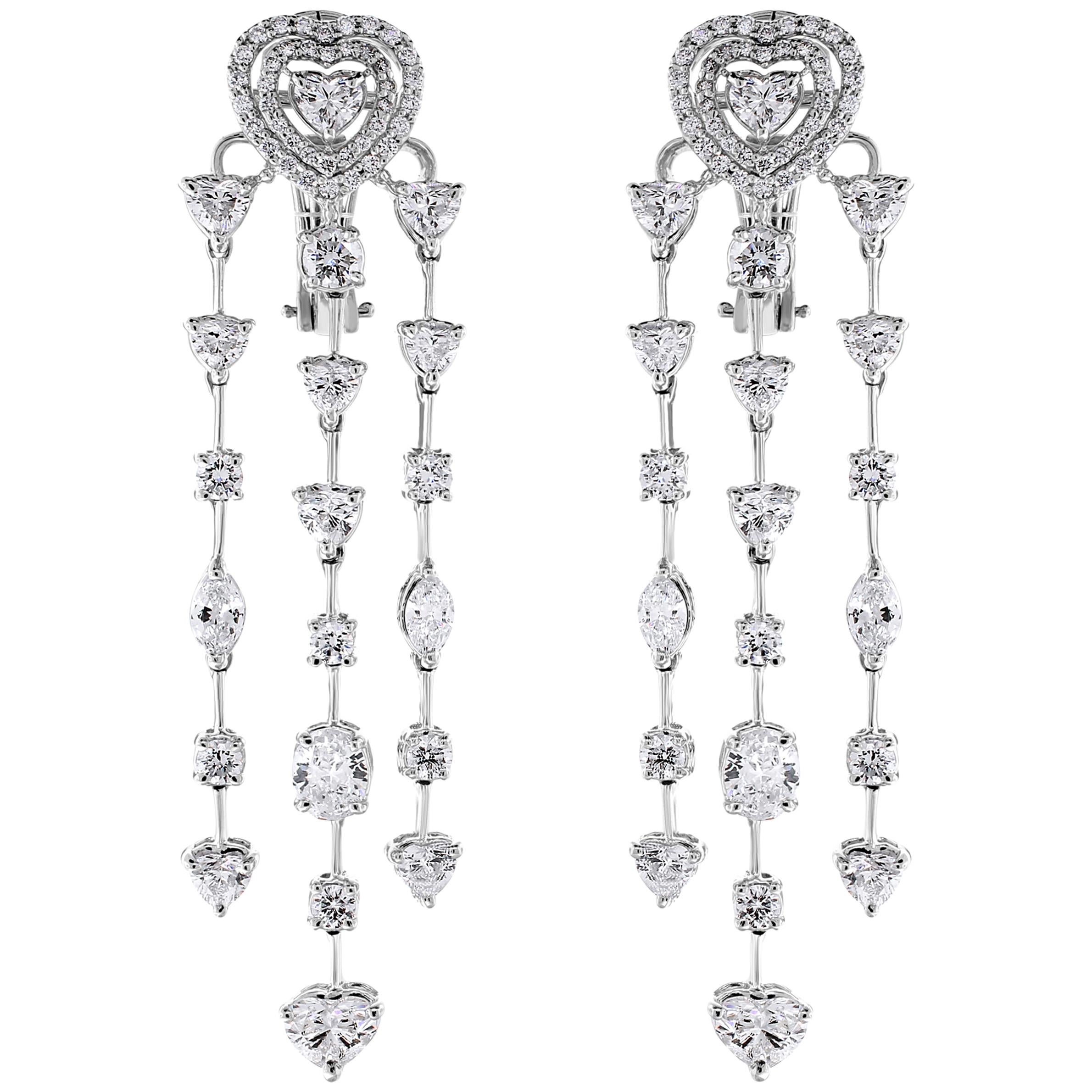 Beauvince Hearts Chandelier Earrings in White Gold For Sale