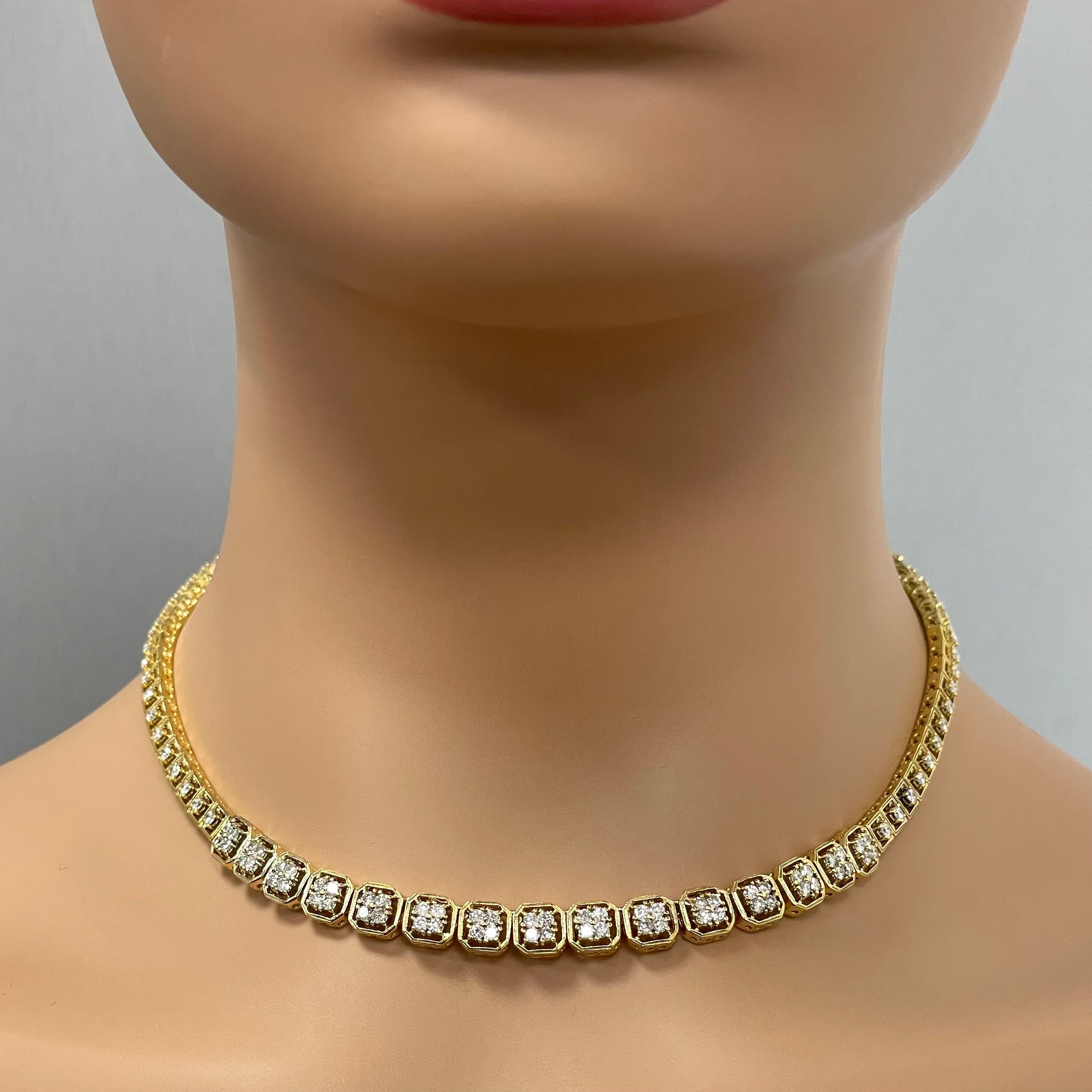 A classic and elegant everyday or occasional wear the Madeline Diamond Necklace is a unique and timeless piece of jewelry. All our necklaces have two locks for added security. 

Total Diamond Weight: 4.30 ct 
Diamond Color: H - I 
Diamond Clarity: