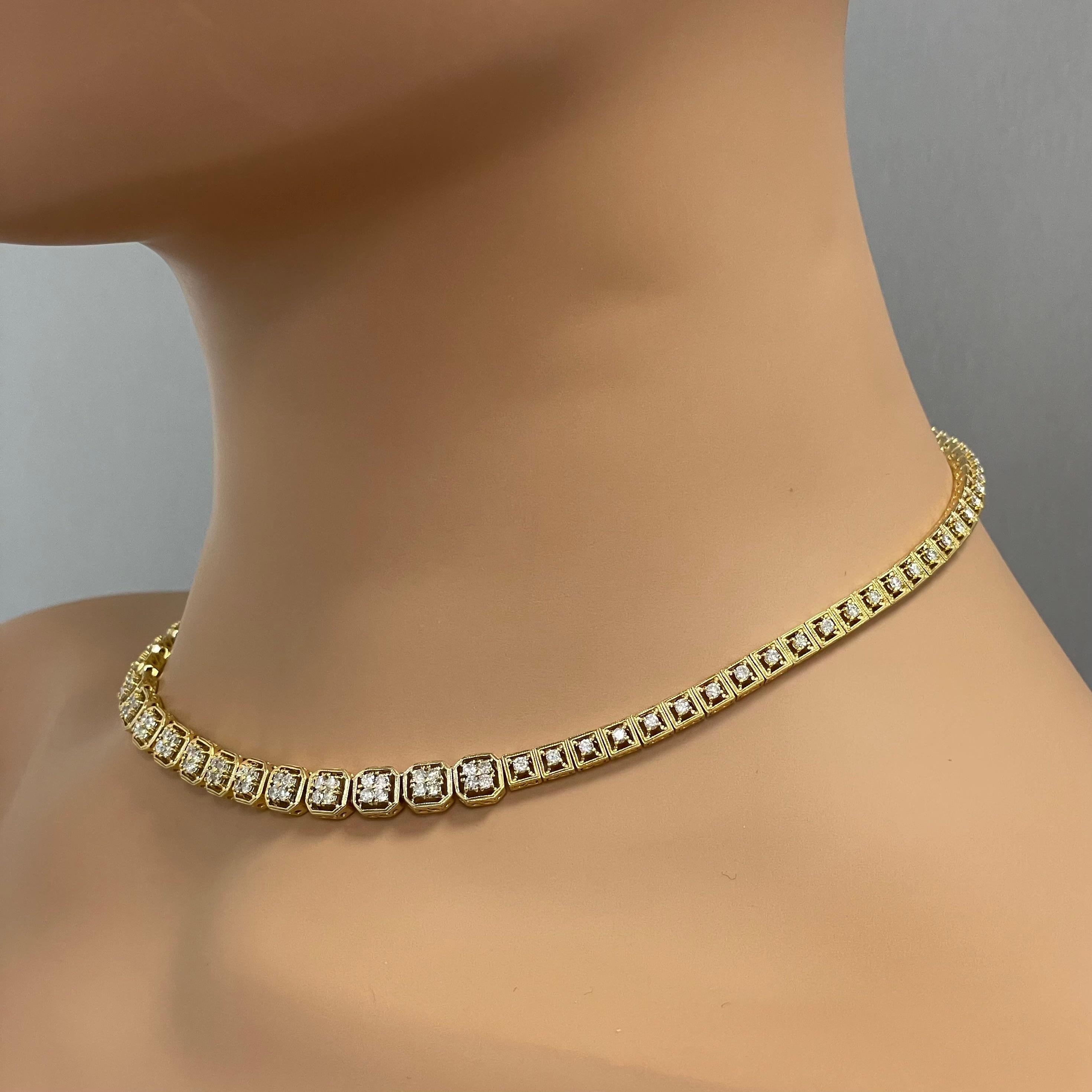 Contemporary Beauvince Madeline Diamond Necklace, '4.30 Ct Diamonds', in Yellow Gold For Sale