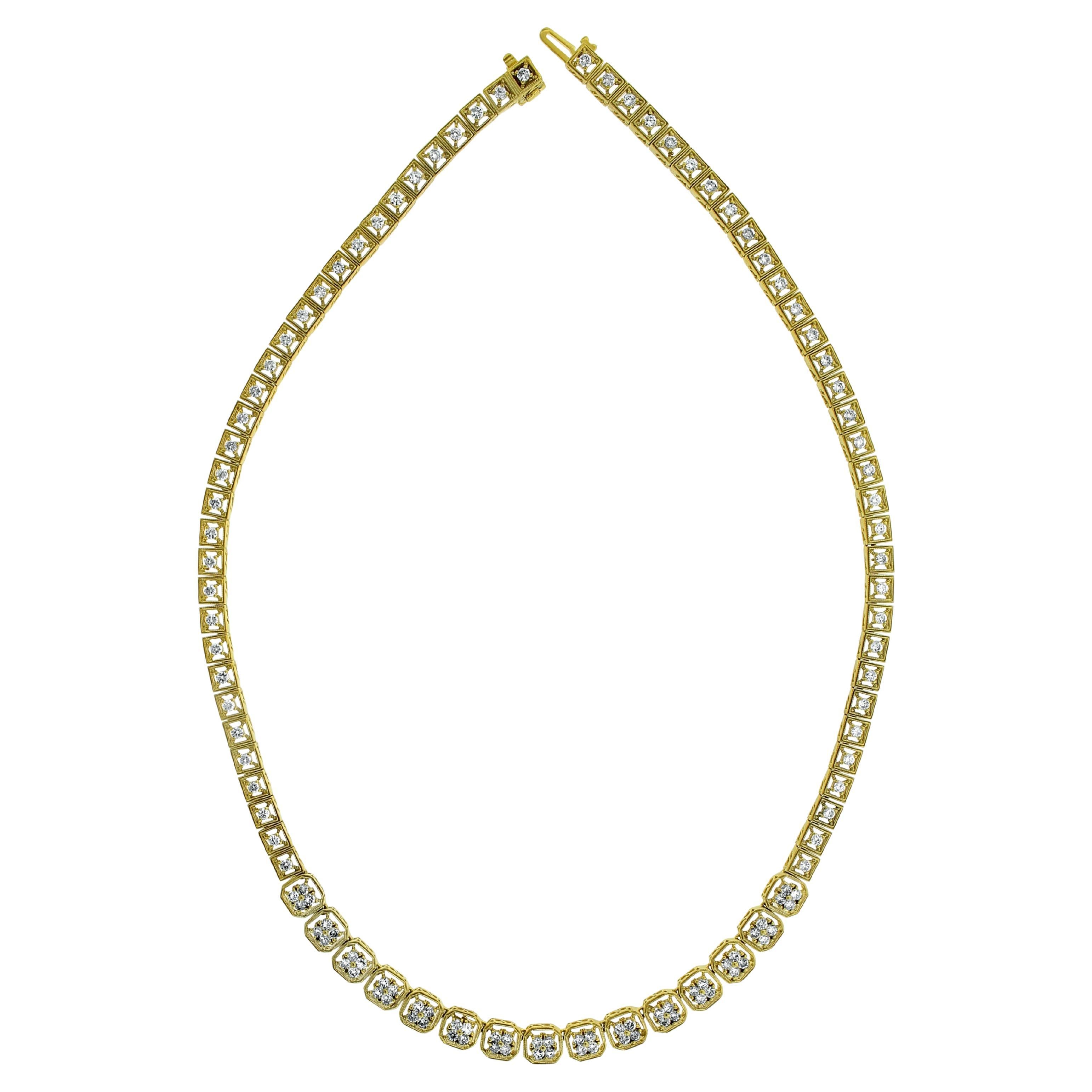 Beauvince Madeline Diamond Necklace, '4.30 Ct Diamonds', in Yellow Gold For Sale