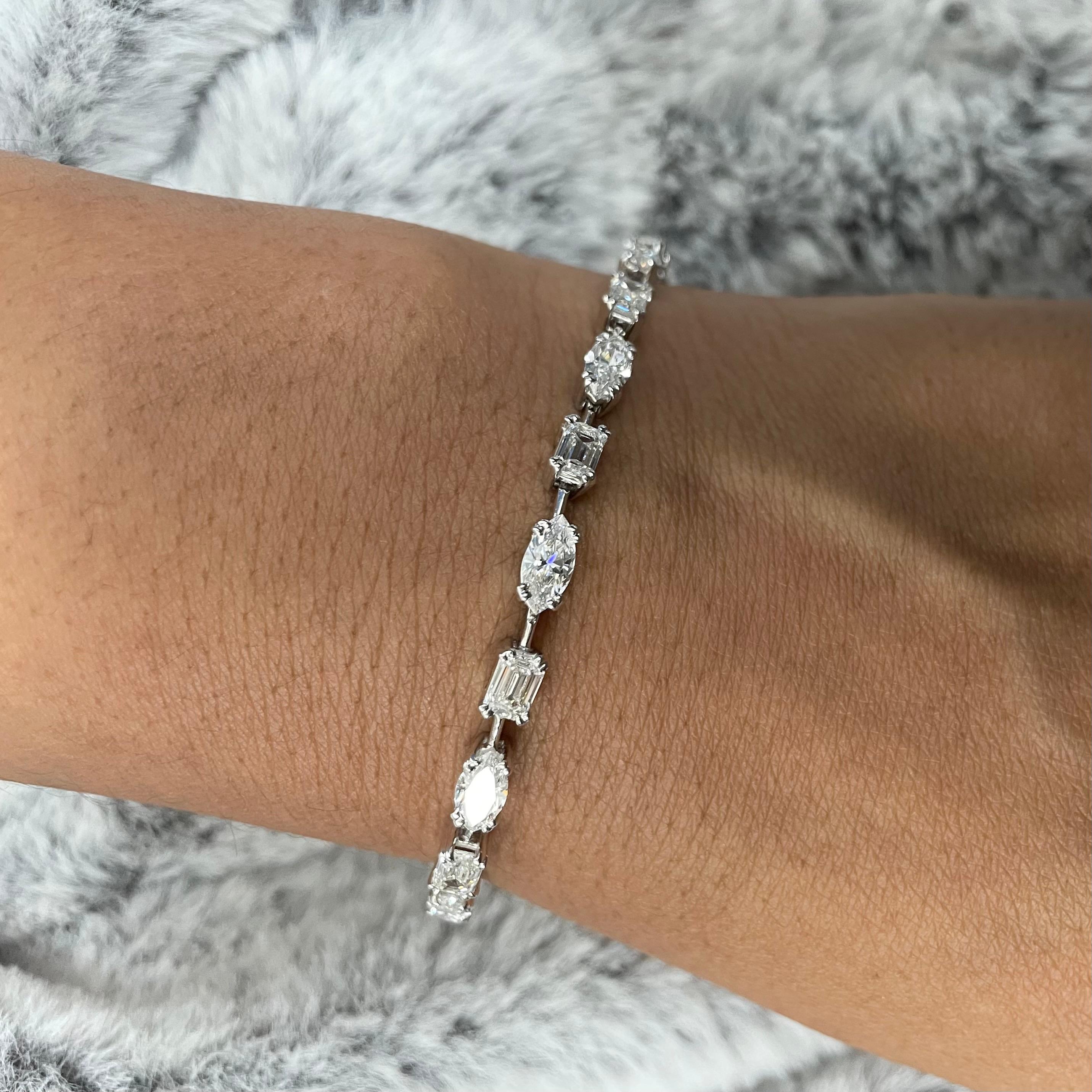 A diamond tennis bracelet is the most elegant and classic piece of evergreen jewelry. It is feminine, comfortable and accentuates a woman's wrist with brilliance and sparkles. All our bracelets have two locks for added security.

Diamond Shapes:
