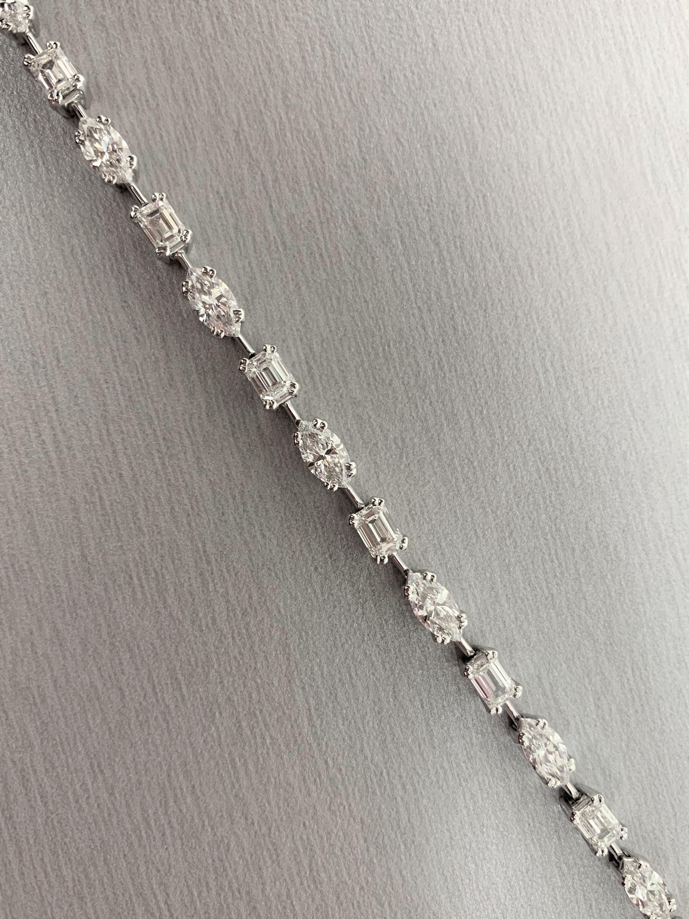 Beauvince Marquise and Emerald Cut Diamond Tennis Bracelet in Platinum In New Condition In New York, NY