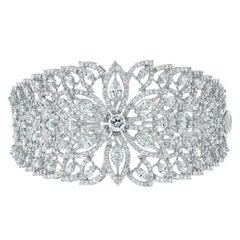 Beauvince Marquise Diamond Halo Cuff Bangle in White Gold