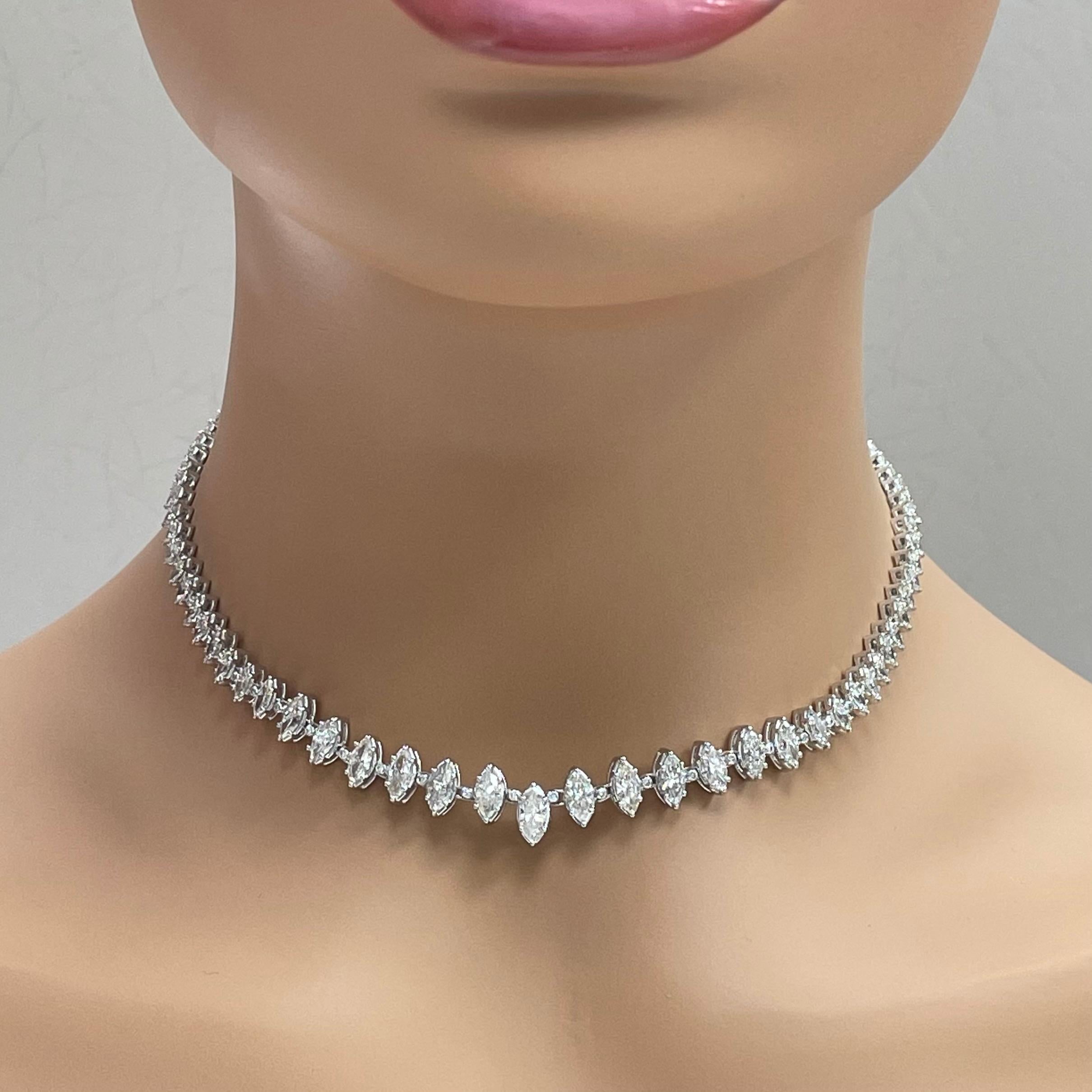 A classic and elegant everyday or occasional wear with graduating diamond sizes, this Tennis Necklace is a timeless and versatile piece of jewelry. A unique adaptation of a classic style, even the links are encrusted with diamonds. All our necklaces