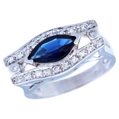 Beauvince Marquise Sapphire Evil Eye Ring in White Gold