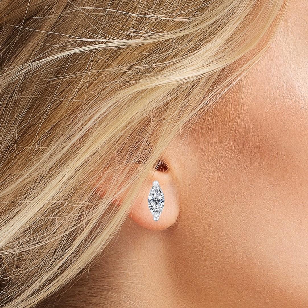 Contemporary Beauvince Marquise Solitaire Studs (2.00 ct G-H SI1 GIA Diamonds) in White Gold For Sale