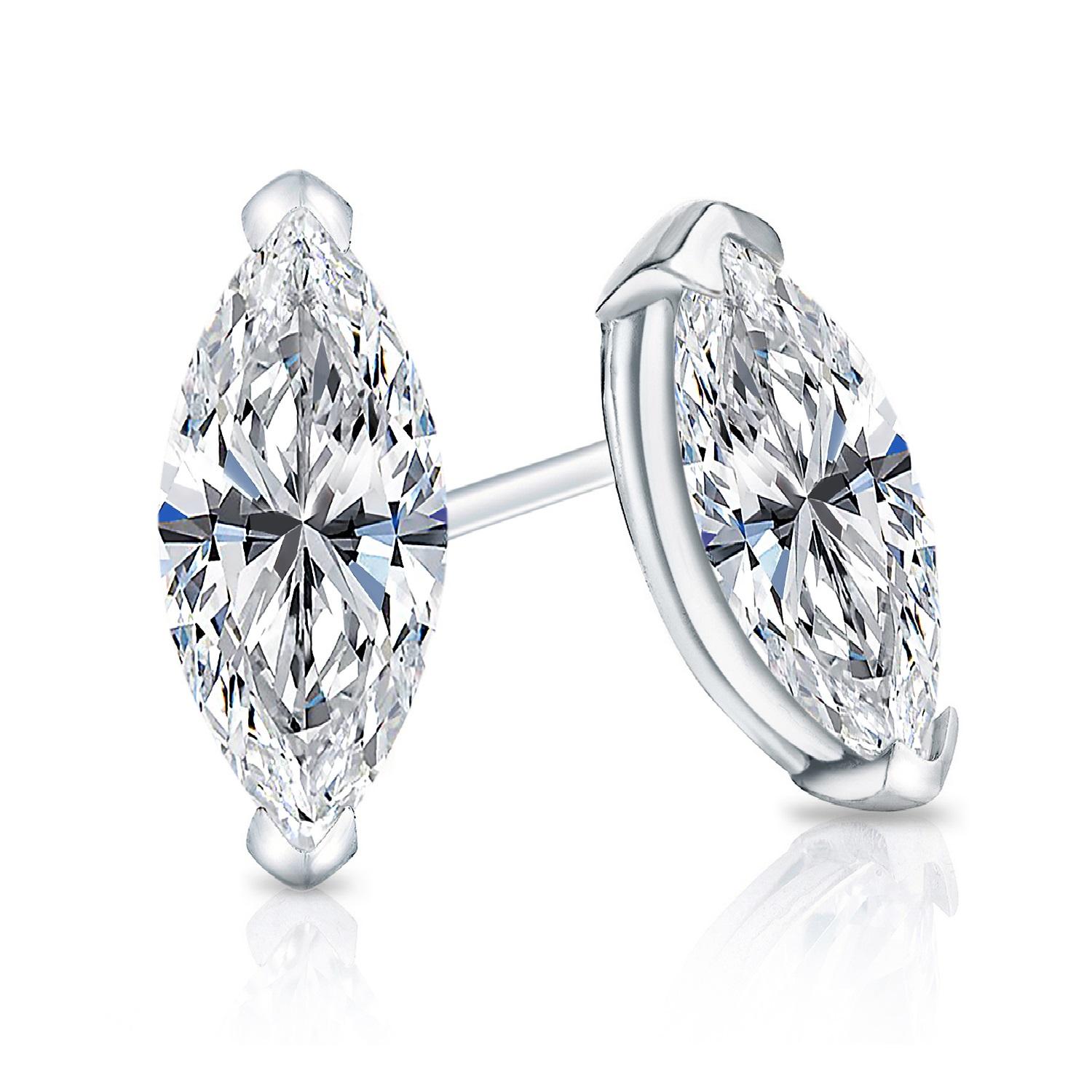 Women's or Men's Beauvince Marquise Solitaire Studs (2.00 ct G-H SI1 GIA Diamonds) in White Gold For Sale