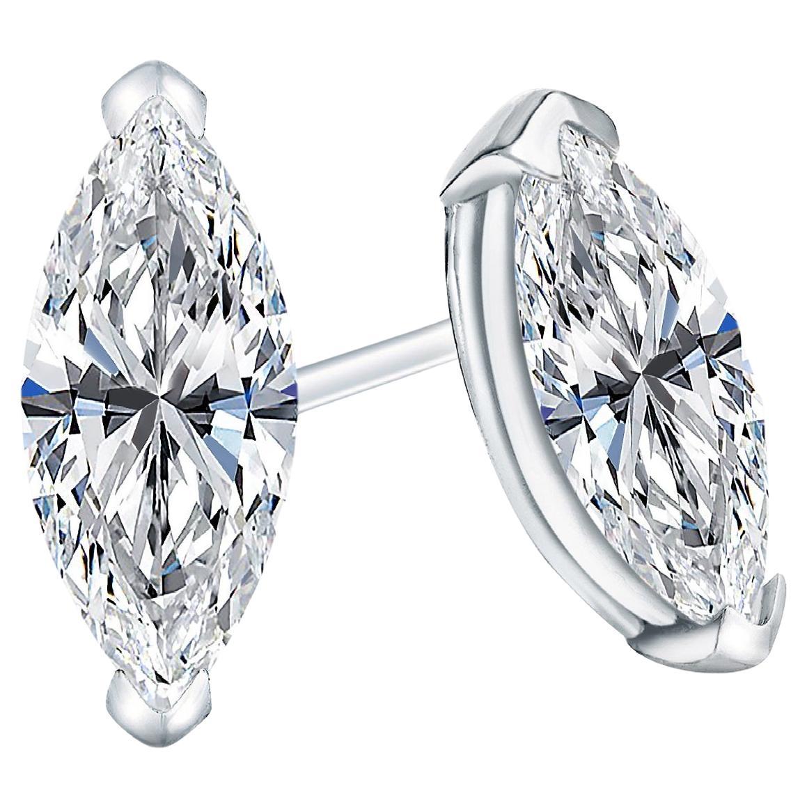 Beauvince Marquise Solitaire Studs (2.00 ct G-H SI1 GIA Diamonds) in White Gold