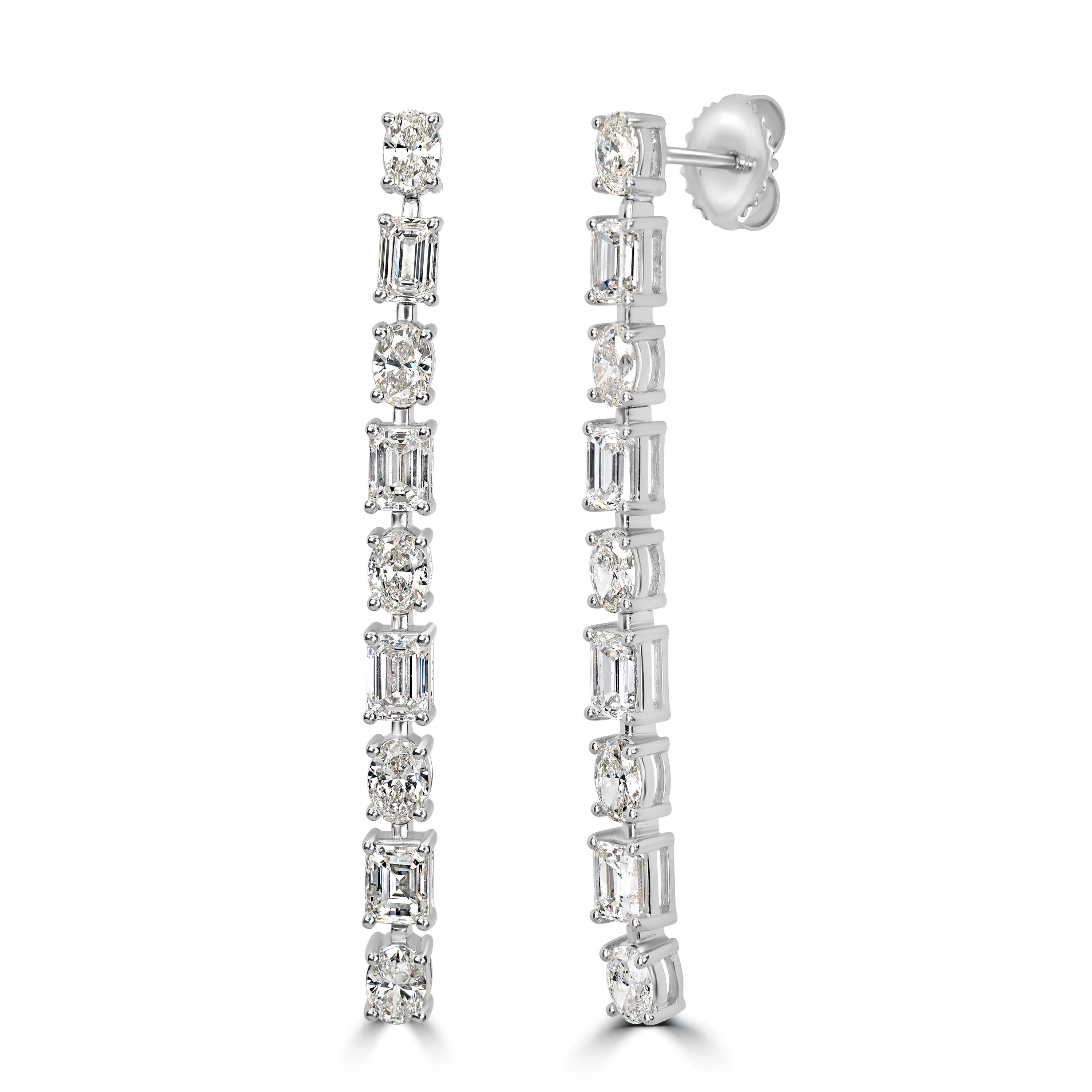 Taille émeraude Boucles d'oreilles Beauvince Linea (3,89 ct de diamants) en or blanc en vente