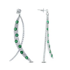 Beauvince Green Emerald and Diamond Long Dangle Earrings in White Gold