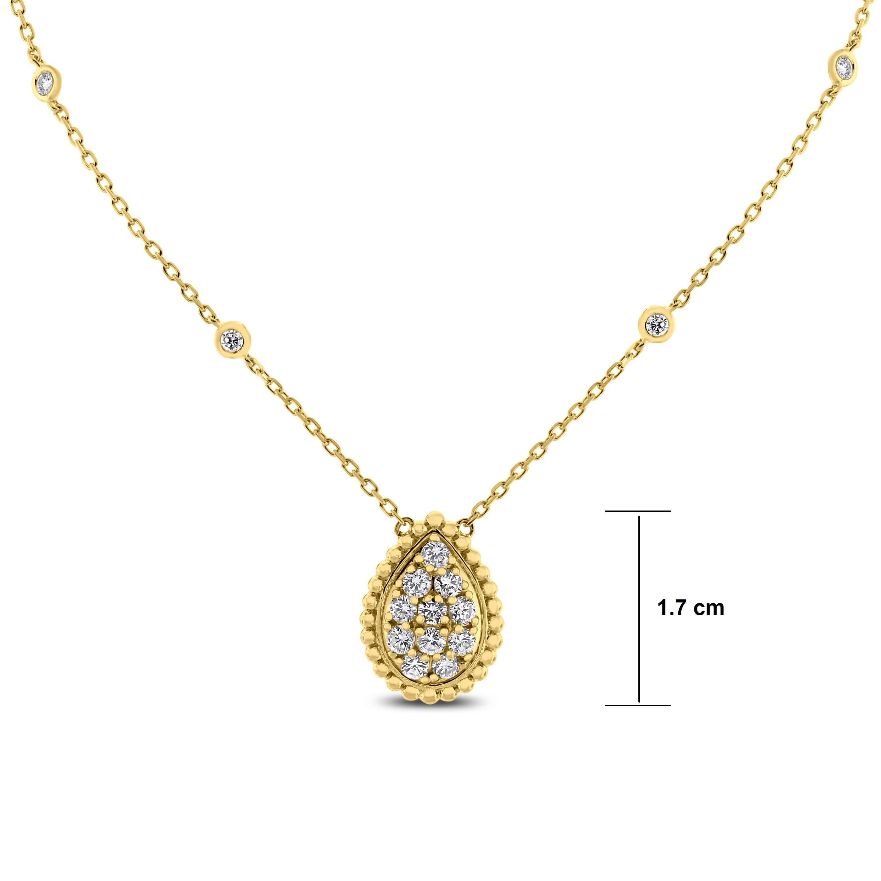 Round Cut Beauvince Pear Drop Diamond Pendant Necklace in Yellow Gold For Sale