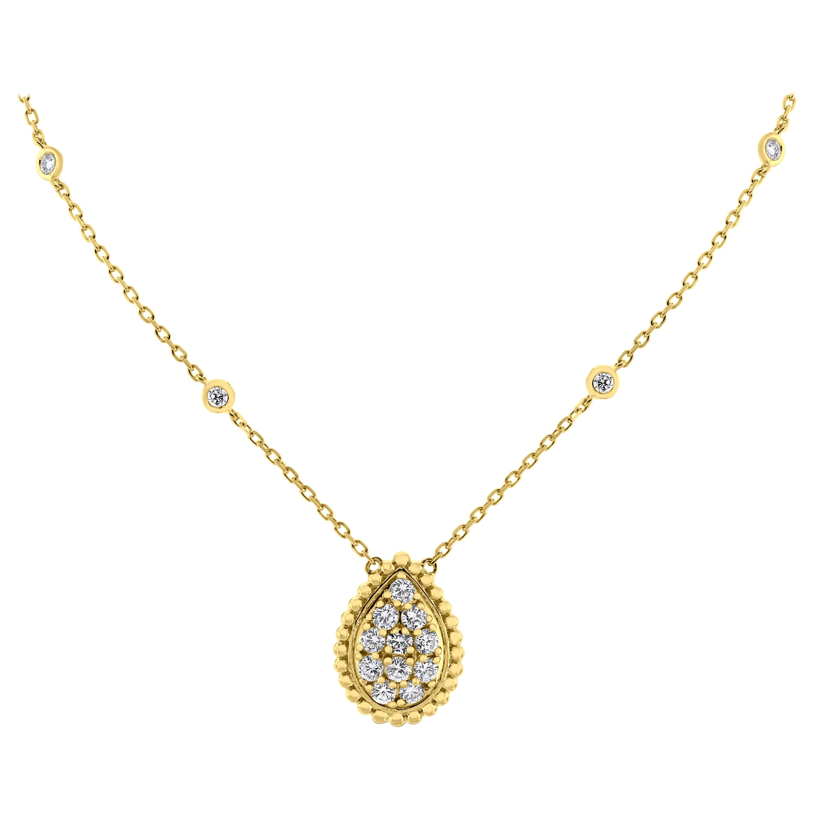 Beauvince Pear Drop Diamond Pendant Necklace in Yellow Gold For Sale