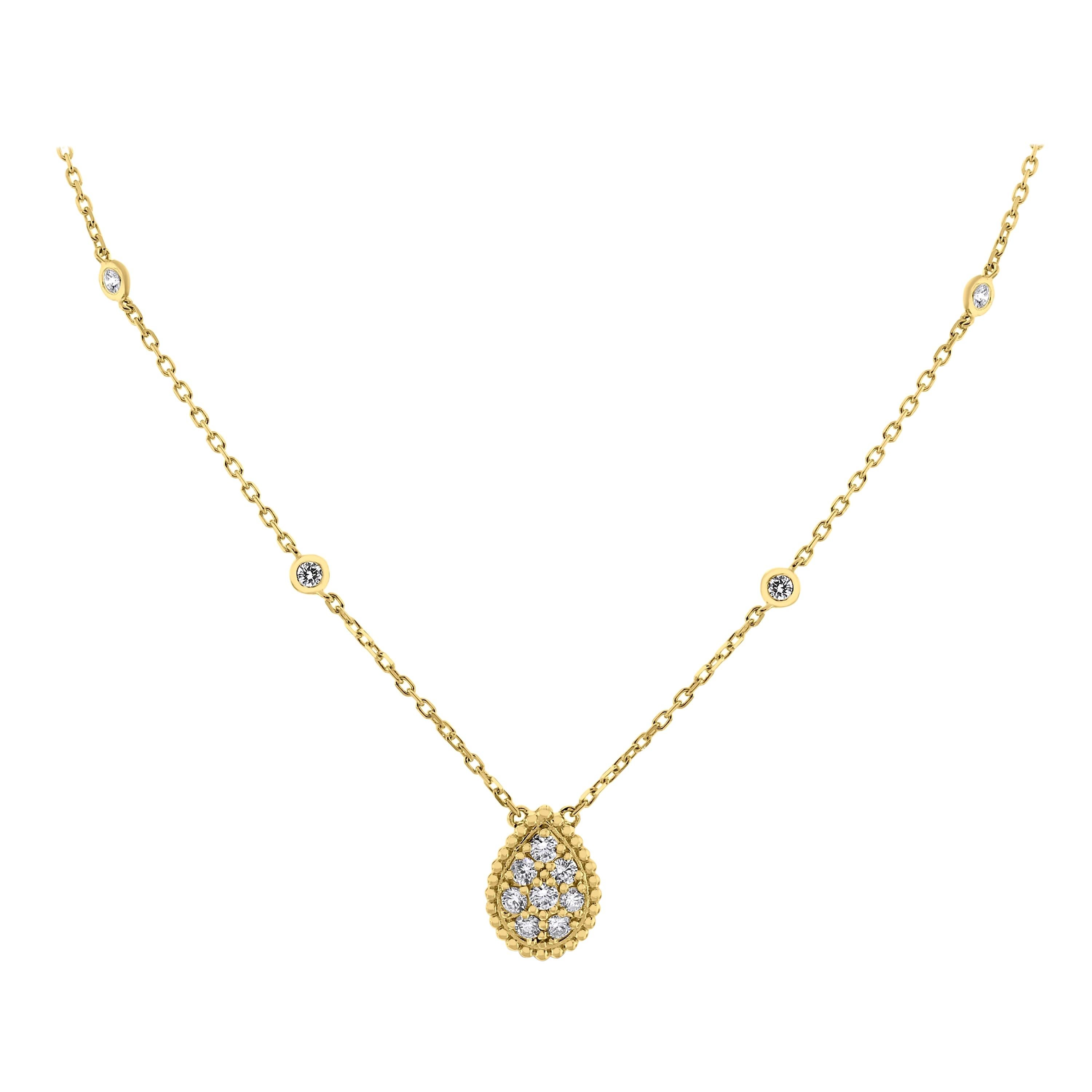 Beauvince Pear Drop Mini Diamond Pendant Necklace in Yellow Gold For Sale