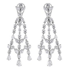 Beauvince Pear, Marquise and Round Diamond Chandelier Earrings in White Gold