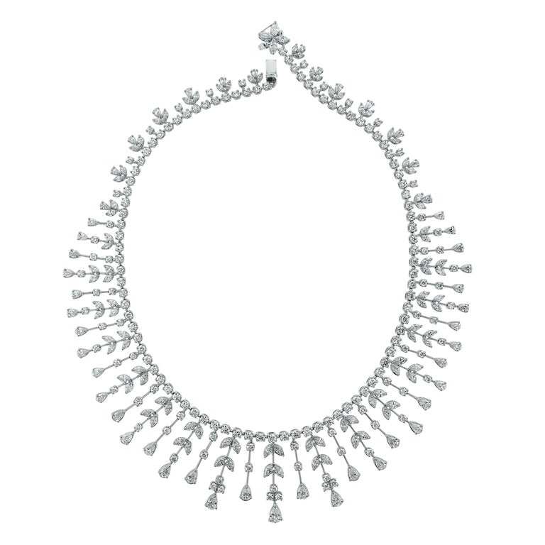 Beauvince Pear, Marquise and Round Diamond Collar Necklace in White Gold
