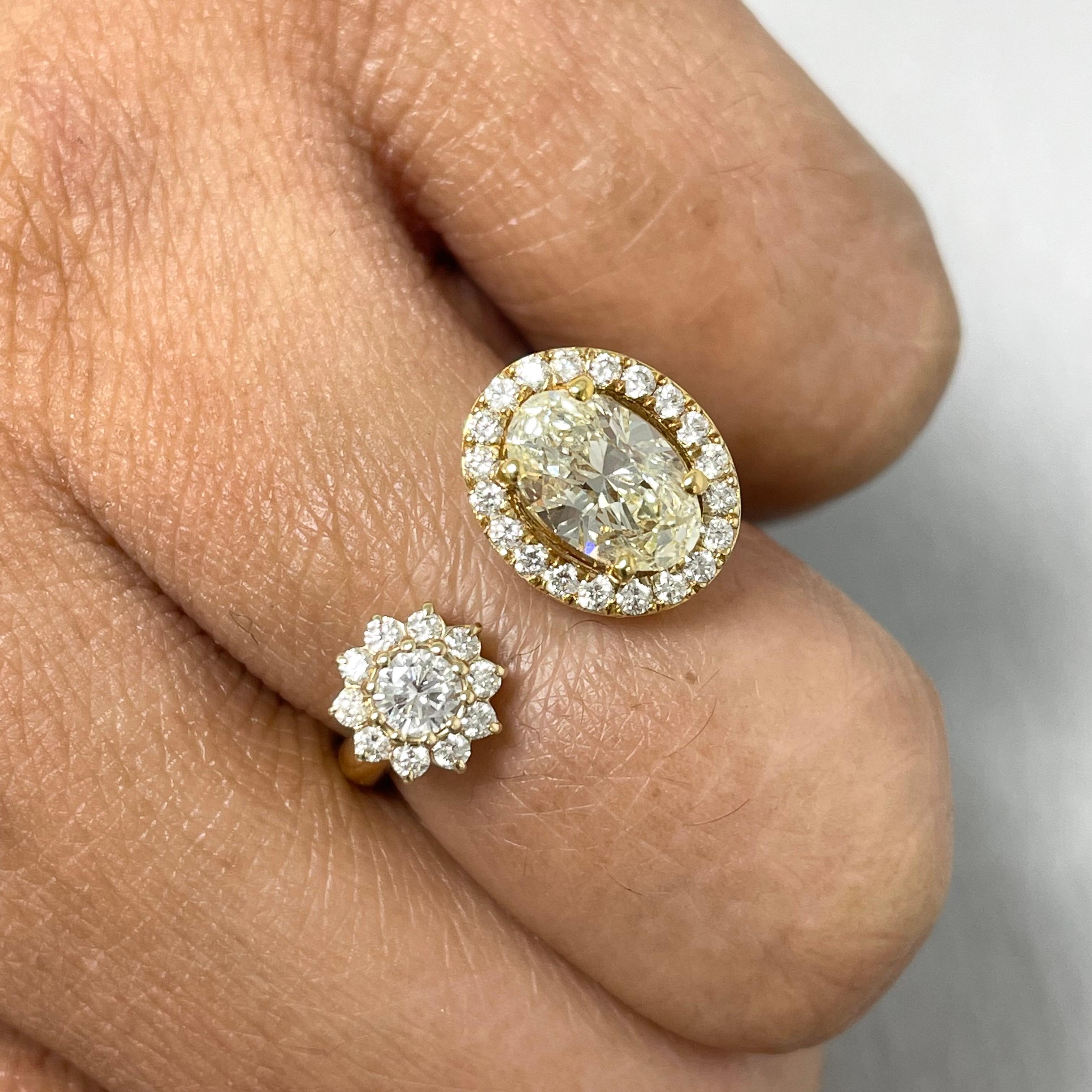 The Beauvince Peek a Boo Diamond Ring is an enigmatic jewel ideal for sprucing up any jewelry collection. It is a simple yet stylish jewel full of glitz and glam.

Center Diamond Shape: Oval
Center Diamond Weight: 1.14 ct
Center Diamond Color: Fancy
