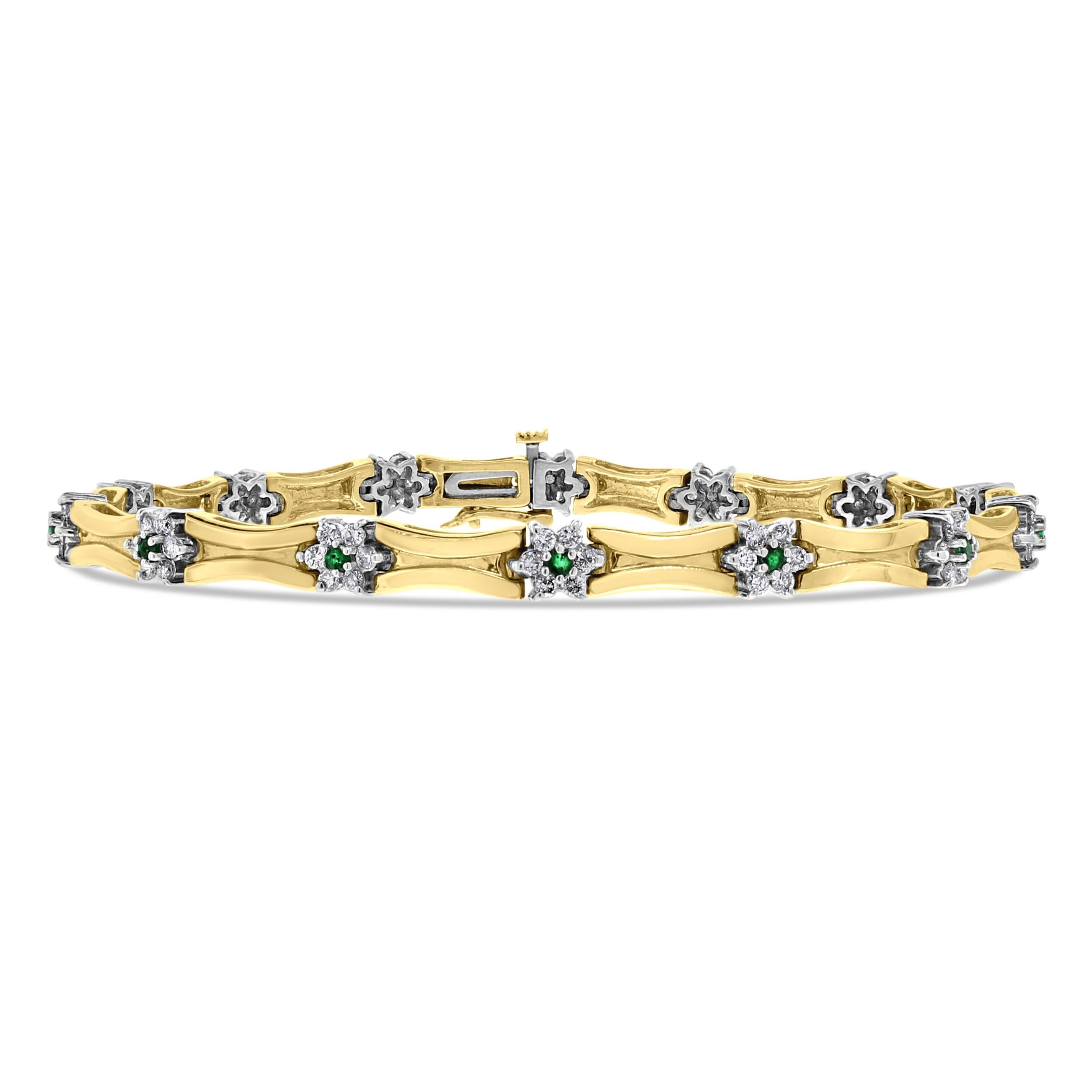 Beauvince Petite Flowers Bracelet (2.90 ct Diamonds & Emeralds) in Yellow Gold In New Condition For Sale In New York, NY