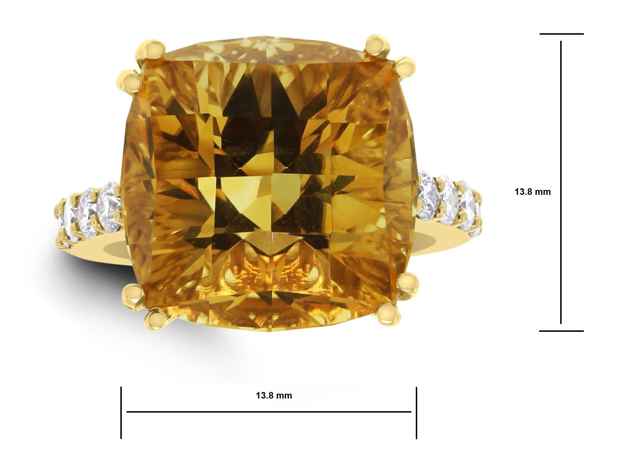 Square Cut Beauvince Pot of Gold Citrine and Diamond Ring in Yellow Gold