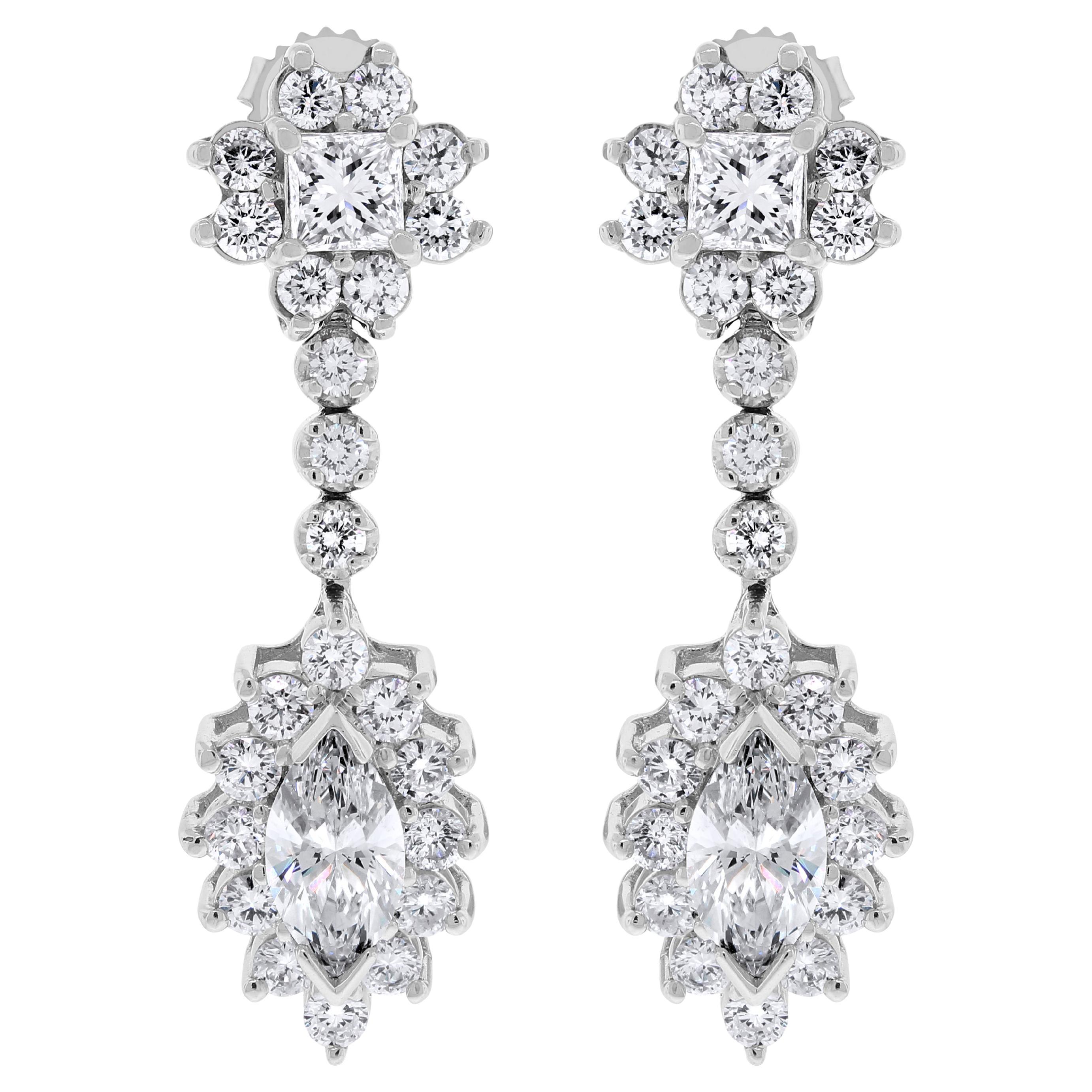 Beauvince Princess Diamond Earrings (5.98 ct Diamonds) in White Gold