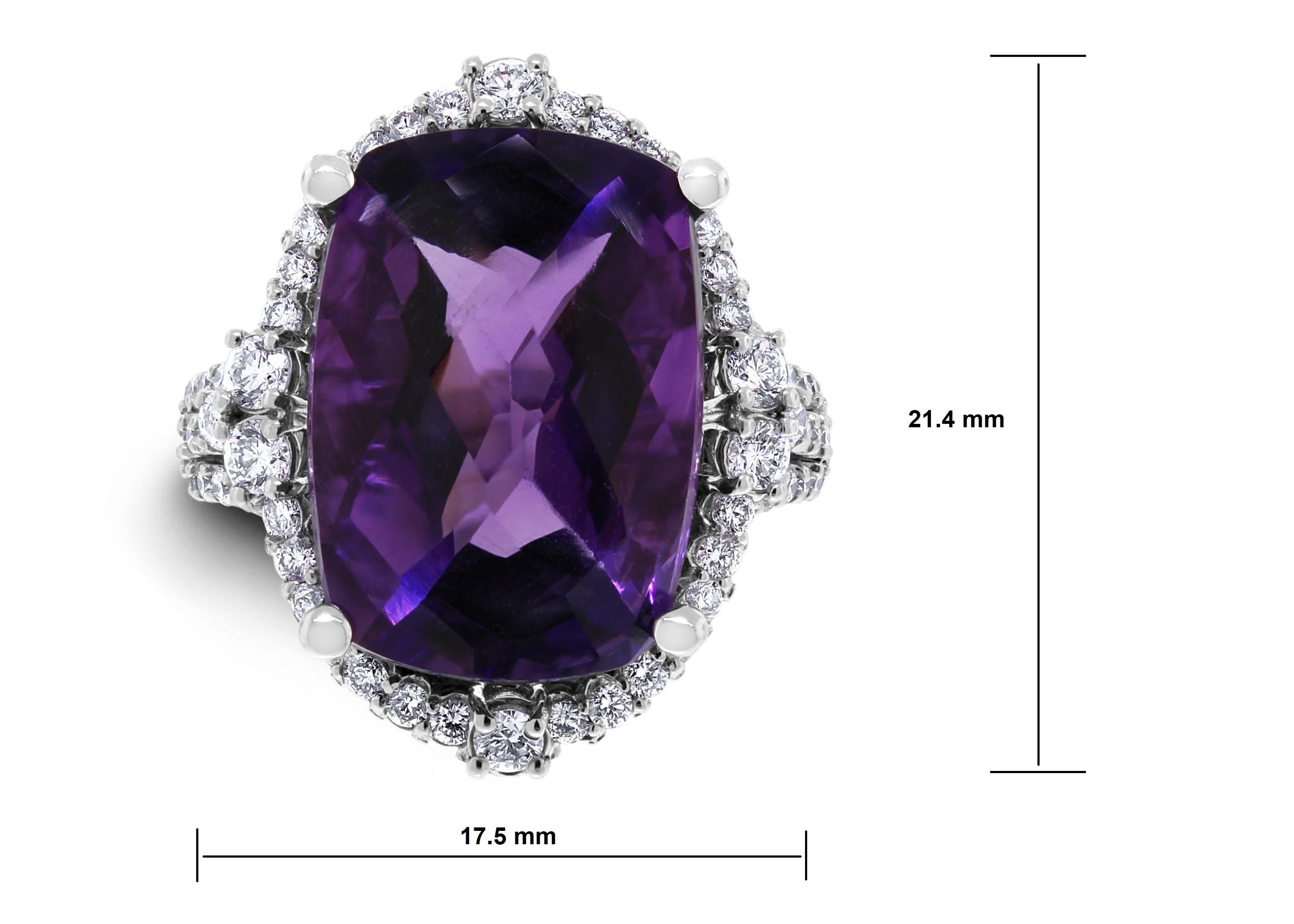 Cushion Cut Beauvince Amethyst and Diamond Halo Cocktail Ring in White Gold