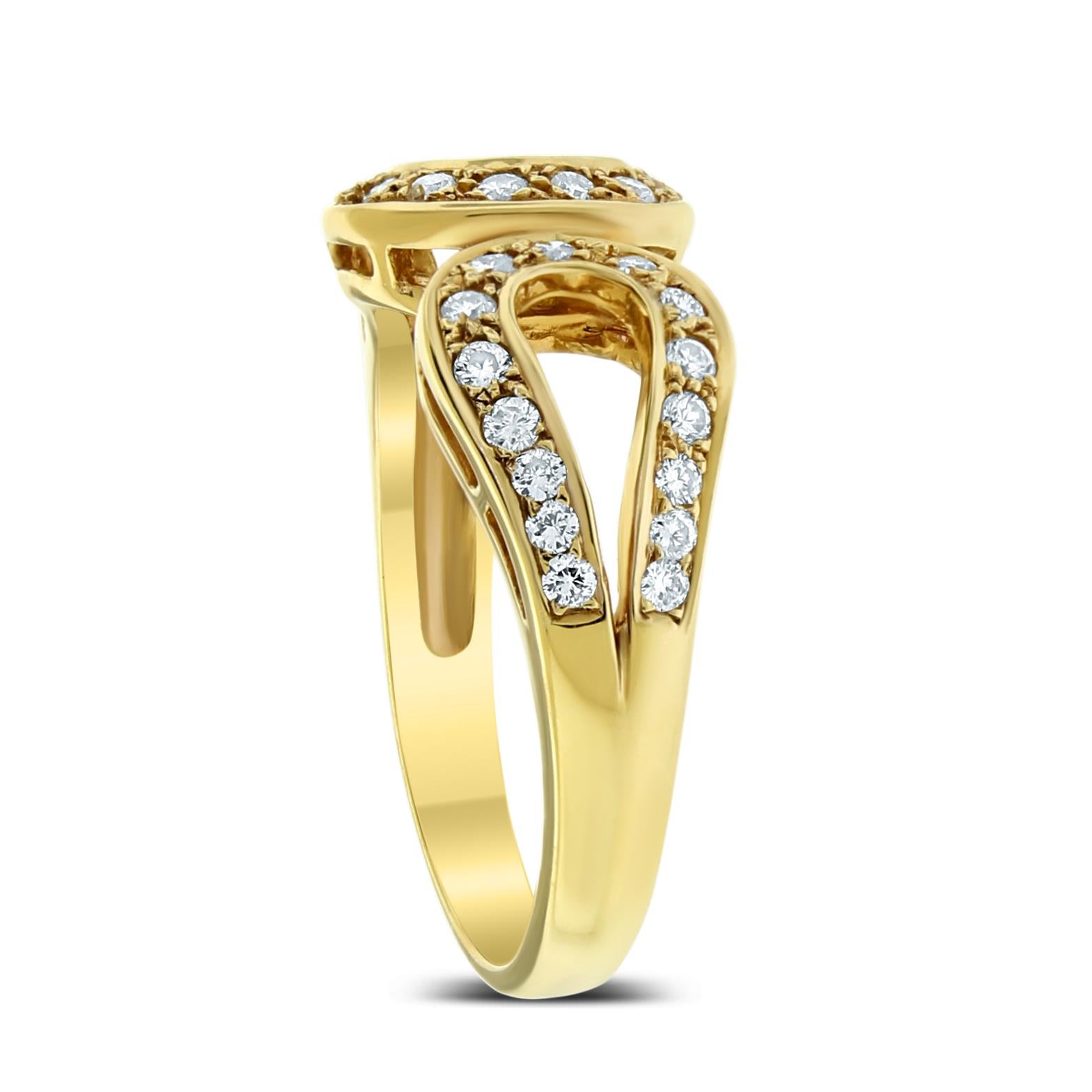A classically styled ring in yellow gold, the Raaga band depicts a meeting, a coming together in its design.

Total Diamond Weight: 0.50 ct
Diamond Shape: Rounds
Diamond Color: H 
Diamond Clarity: VS

Metal: 14K Yellow Gold
Metal Wt: 4.64 gms