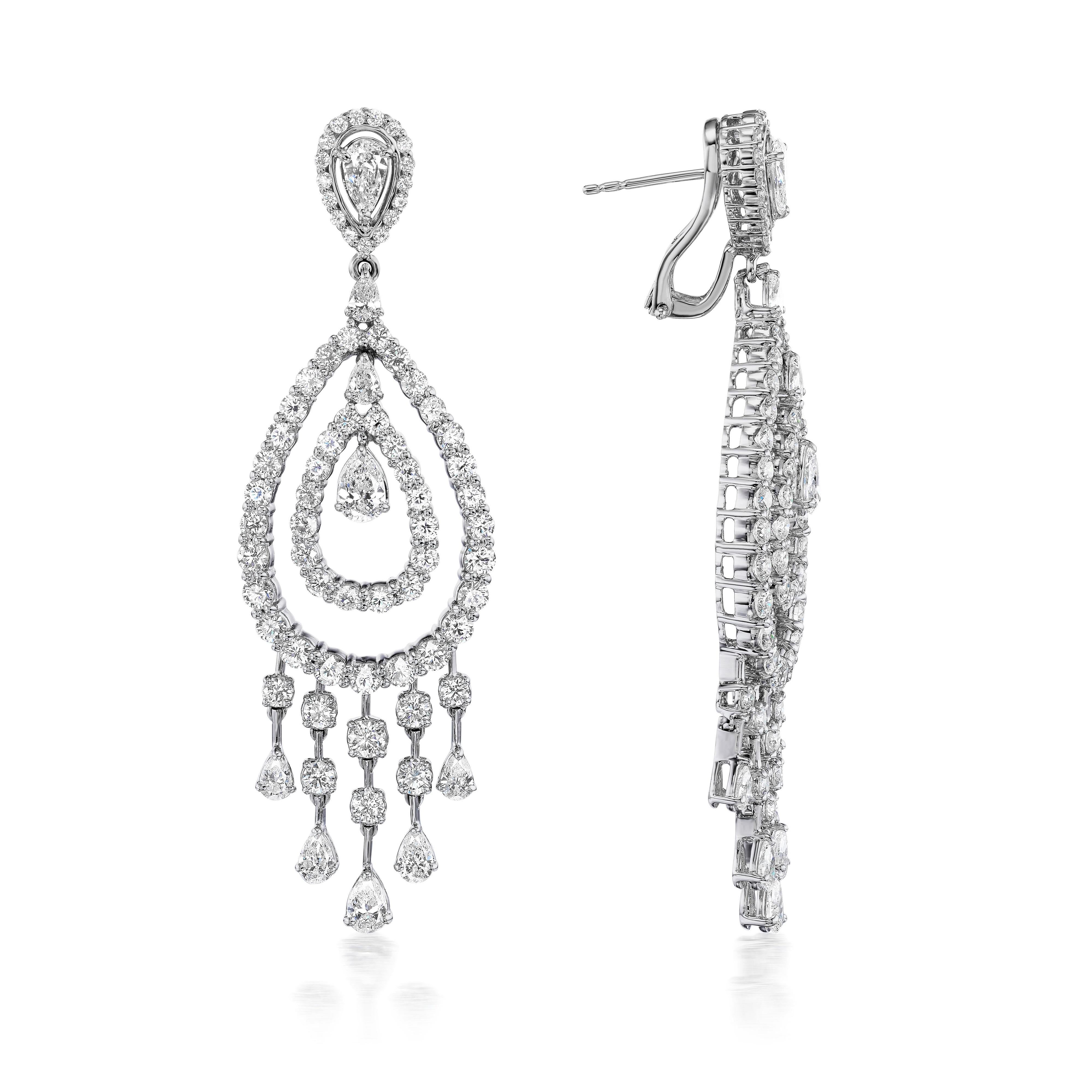 Pear Cut Beauvince Rain Diamond Earrings '15.01 Ct Diamonds' in White Gold For Sale