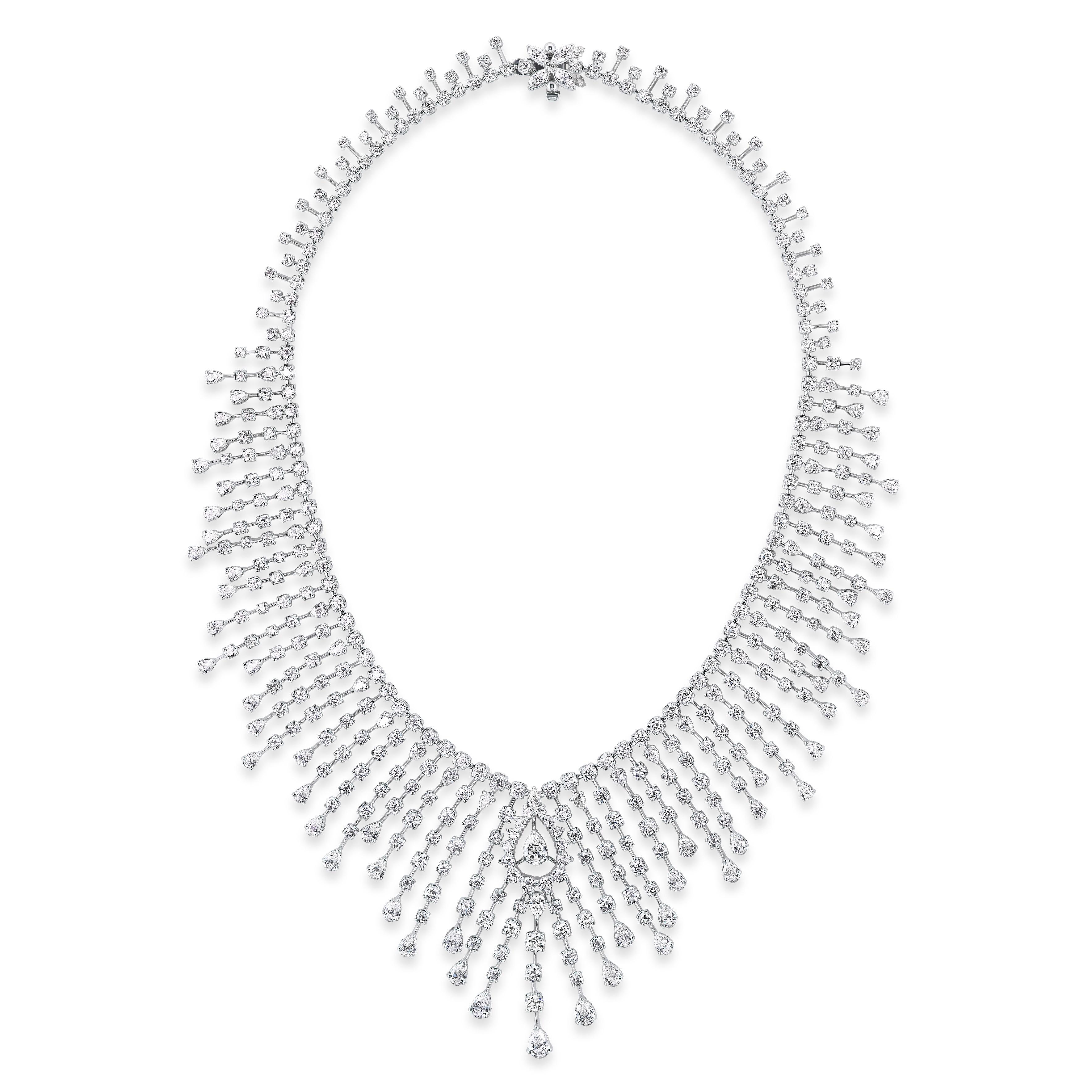Pear Cut Beauvince Rain Diamond Necklace '30.13 ct Diamonds' in White Gold For Sale