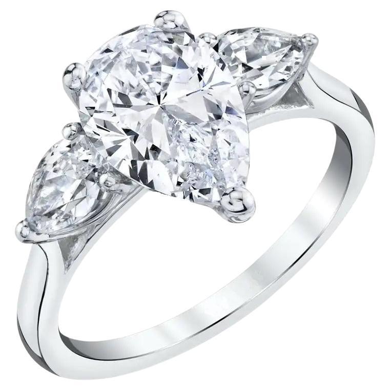 Beauvince Reem Pear Shape 3 Stone Engagement Ring (3.01 ct HVS1 GIA Diamond)