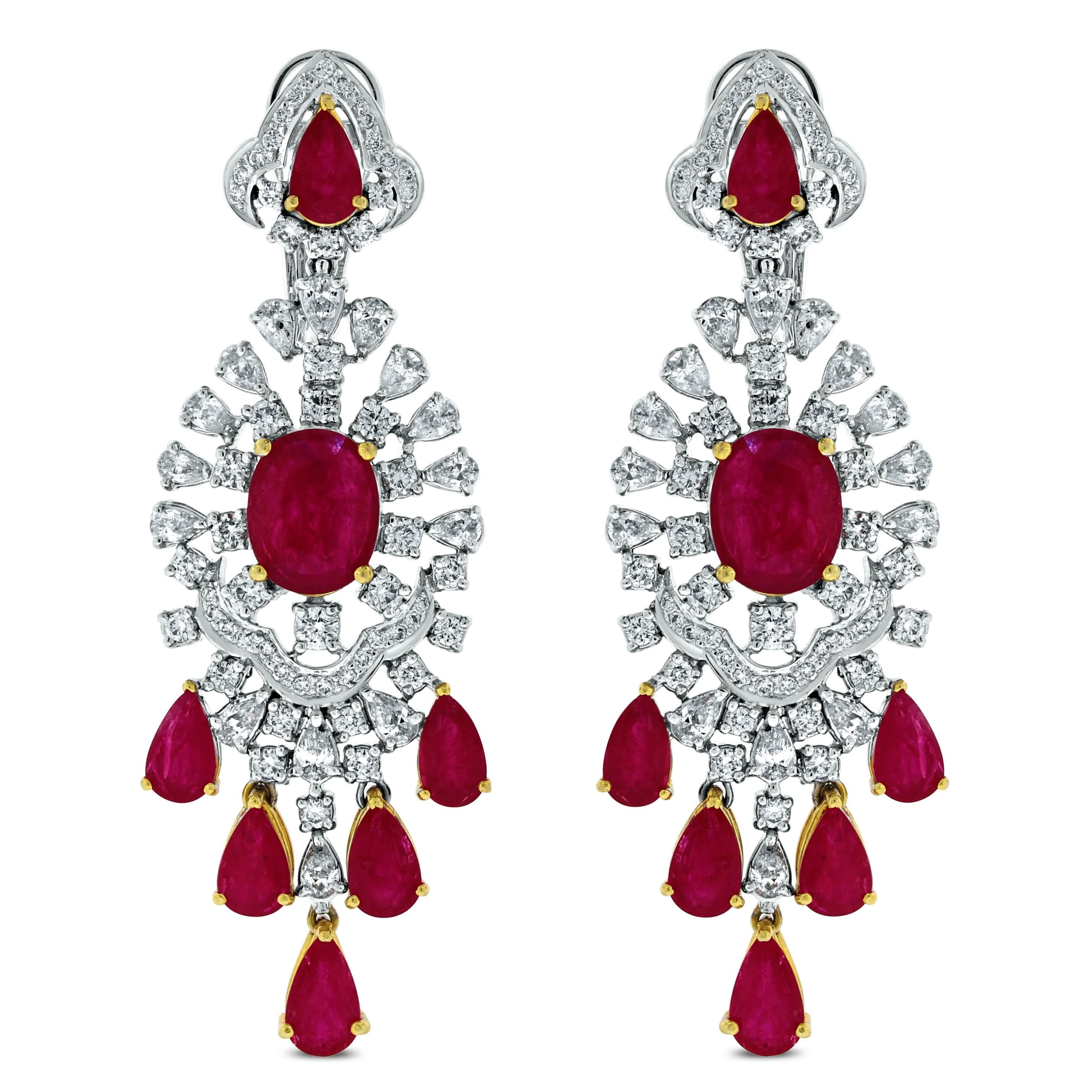 Beauvince Ruby and Diamond Necklace and Earring Suite in White Gold In New Condition In New York, NY