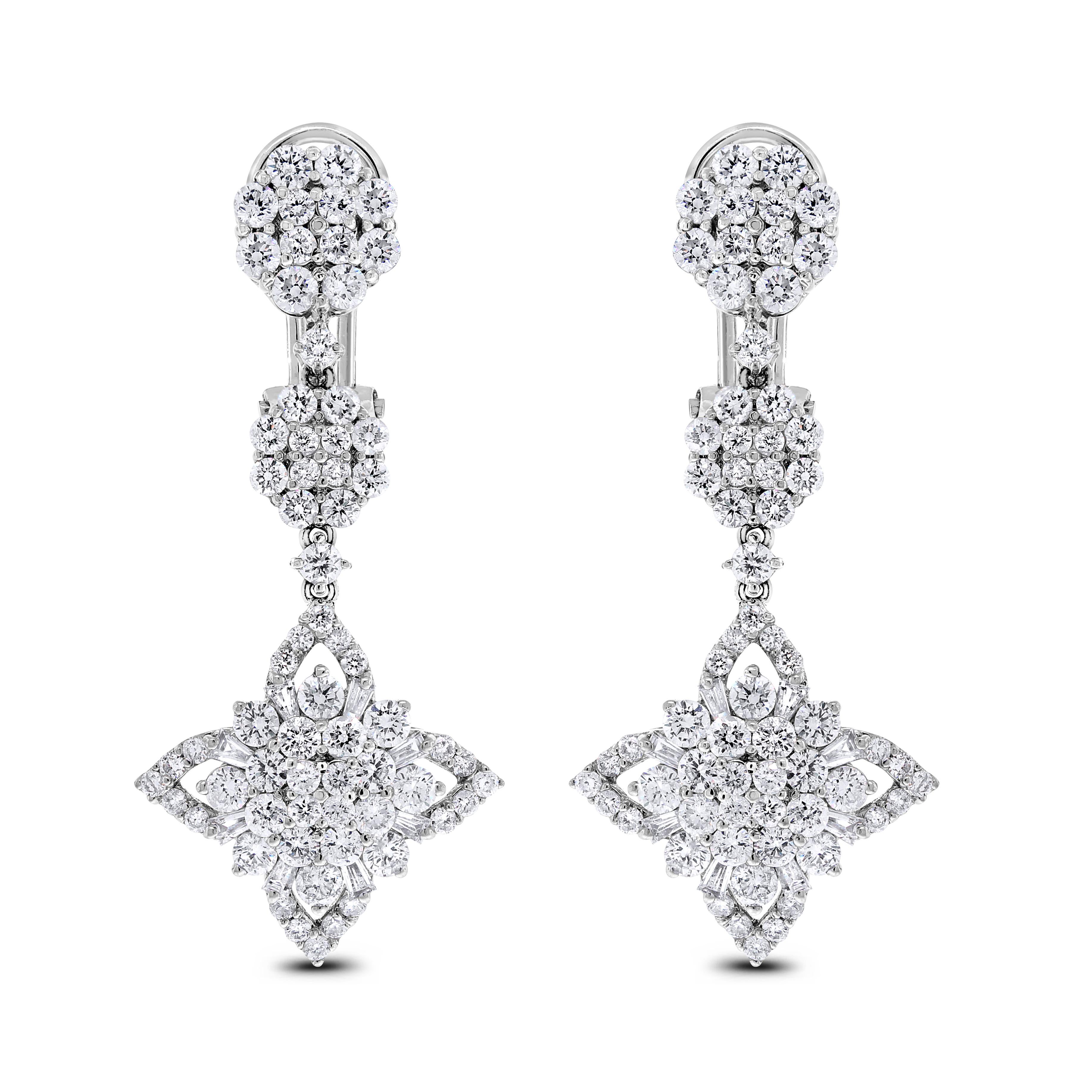 Mixed Cut Beauvince Regina Diamond Earrings (3.48 ct Diamonds) in White Gold For Sale