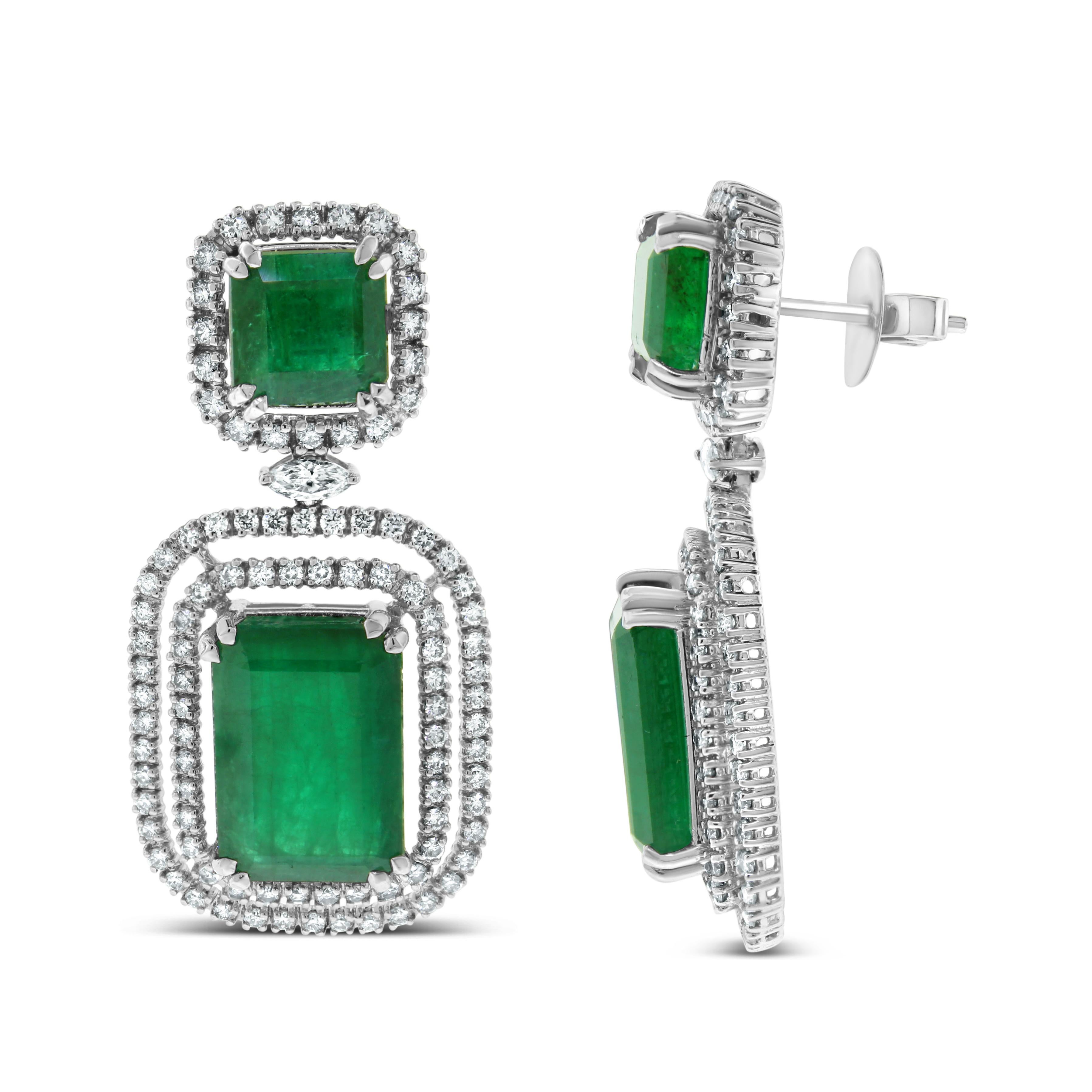 Beauvince Renee Emerald & Diamond Earrings '28.02 Ct Gemstones' in White Gold In New Condition For Sale In New York, NY