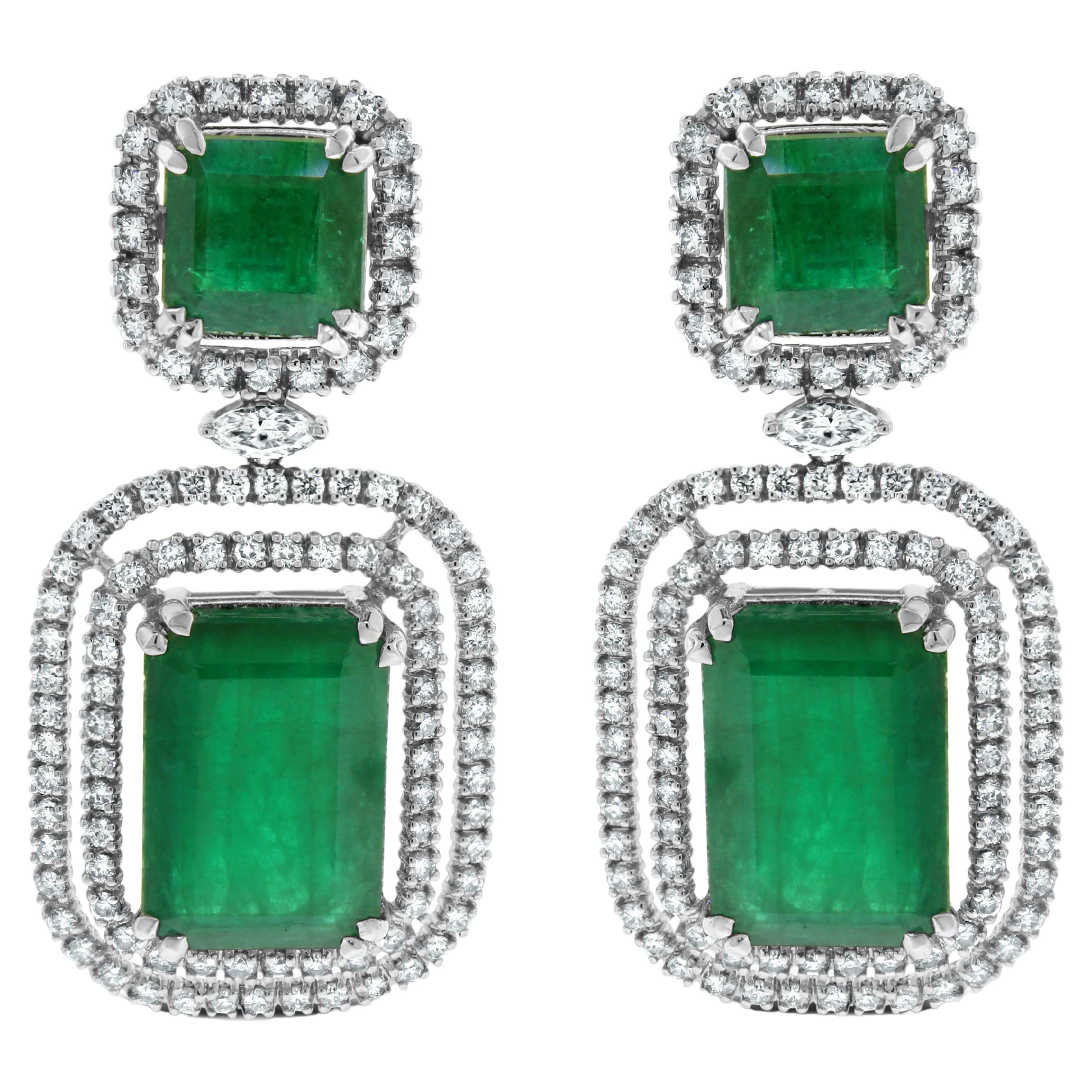 Beauvince Renee Emerald & Diamond Earrings '28.02 Ct Gemstones' in White Gold For Sale